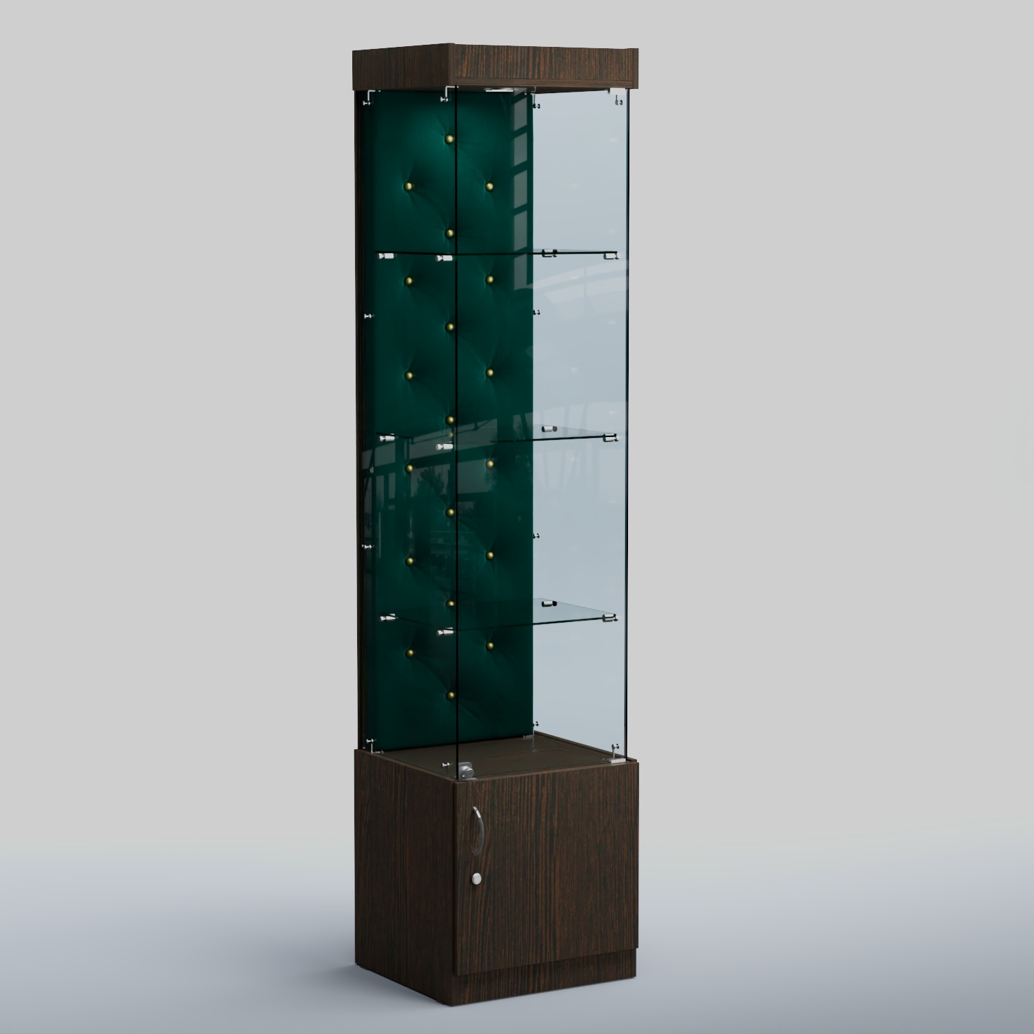Высокая стеклянная витрина КАПИТОНЕ №2 Дуб Венге  + Велюр Tiffany 10 Dk. Green