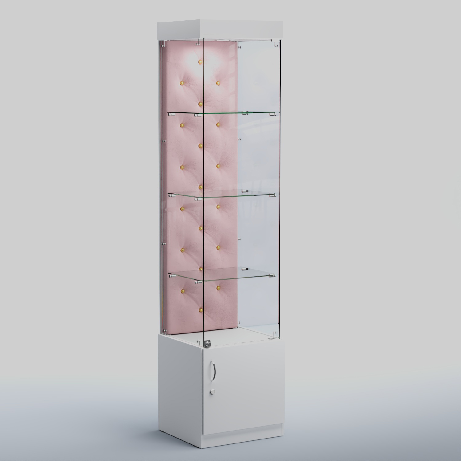 Высокая стеклянная витрина КАПИТОНЕ №2 Белый + 14 Flamingo