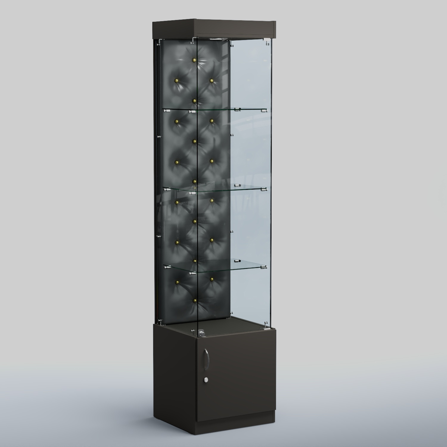 Высокая стеклянная витрина КАПИТОНЕ №2 Черный + Экокожа черная