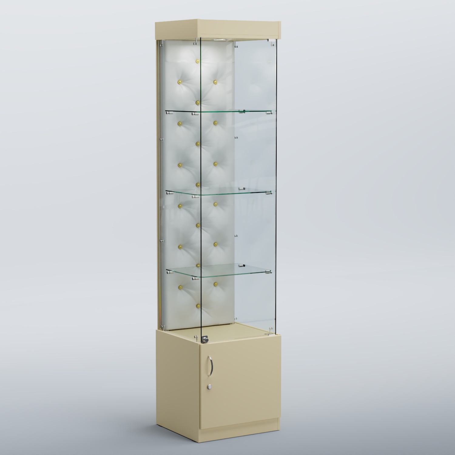 Высокая стеклянная витрина КАПИТОНЕ №2 Крем вайс + Экокожа белая