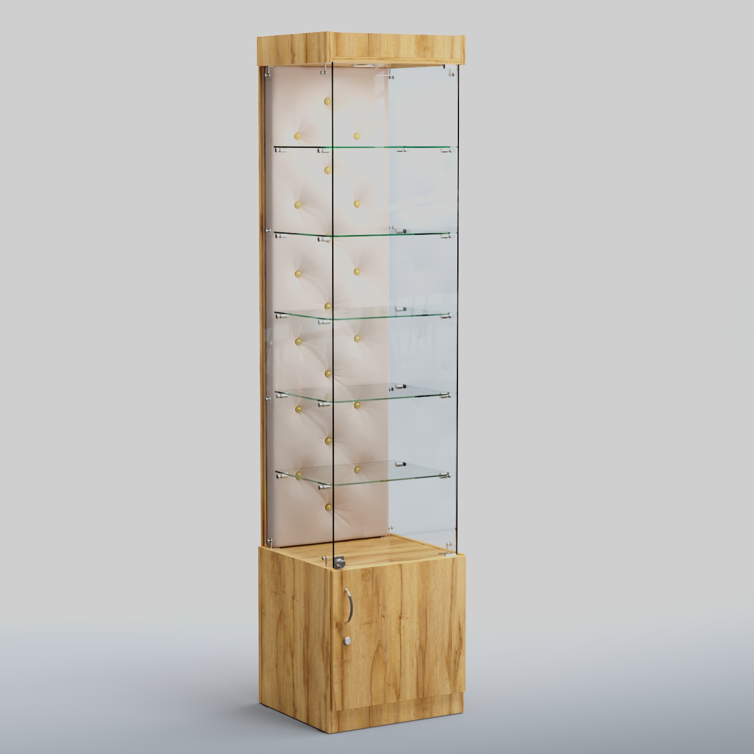 Высокая стеклянная витрина КАПИТОНЕ №502 Дуб Золотистый + 01 Cream