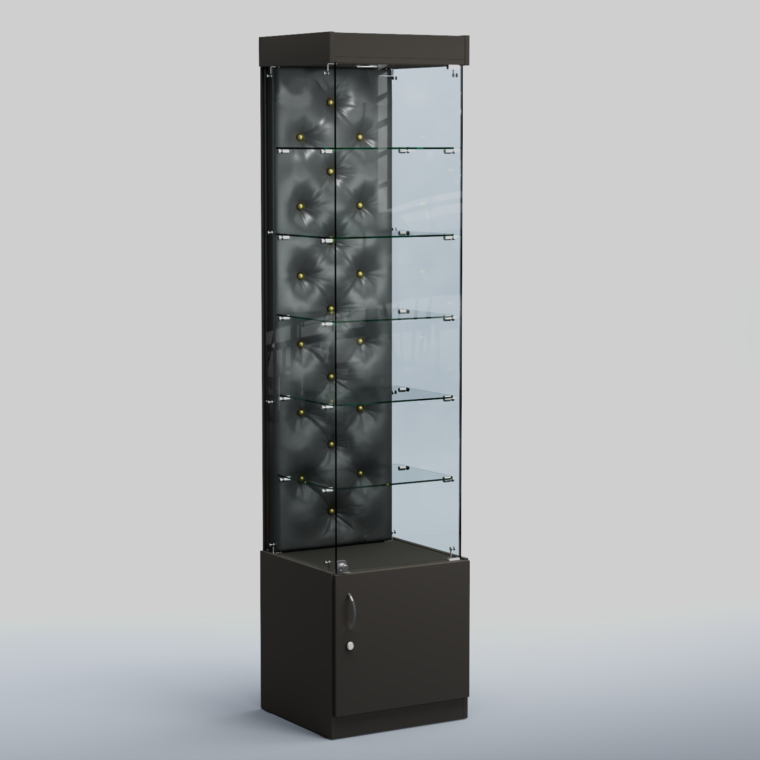 Высокая стеклянная витрина КАПИТОНЕ №502 Черный + Экокожа черная
