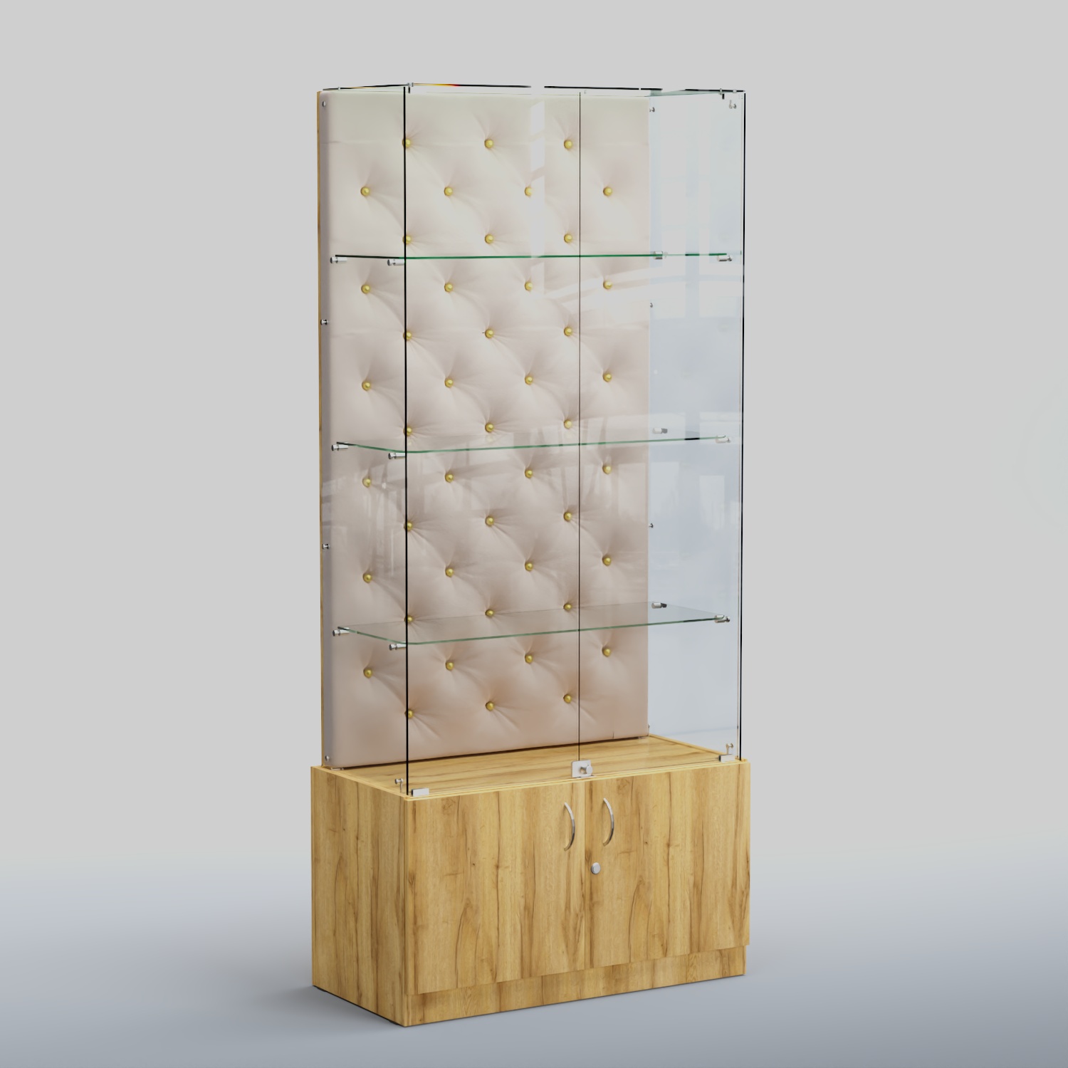 Высокая стеклянная витрина КАПИТОНЕ №5 Дуб Золотистый + 01 Cream