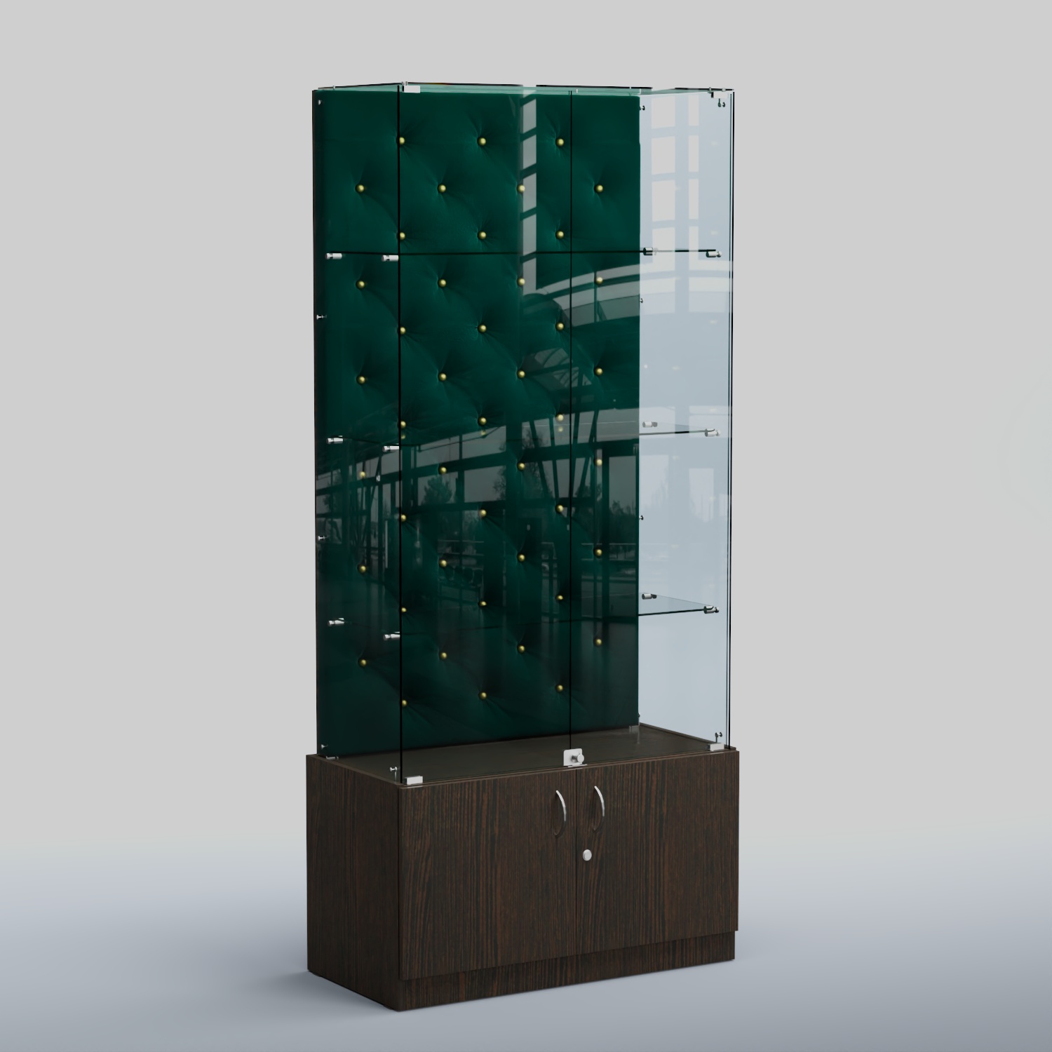 Высокая стеклянная витрина КАПИТОНЕ №5 Дуб Венге  + Велюр Tiffany 10 Dk. Green