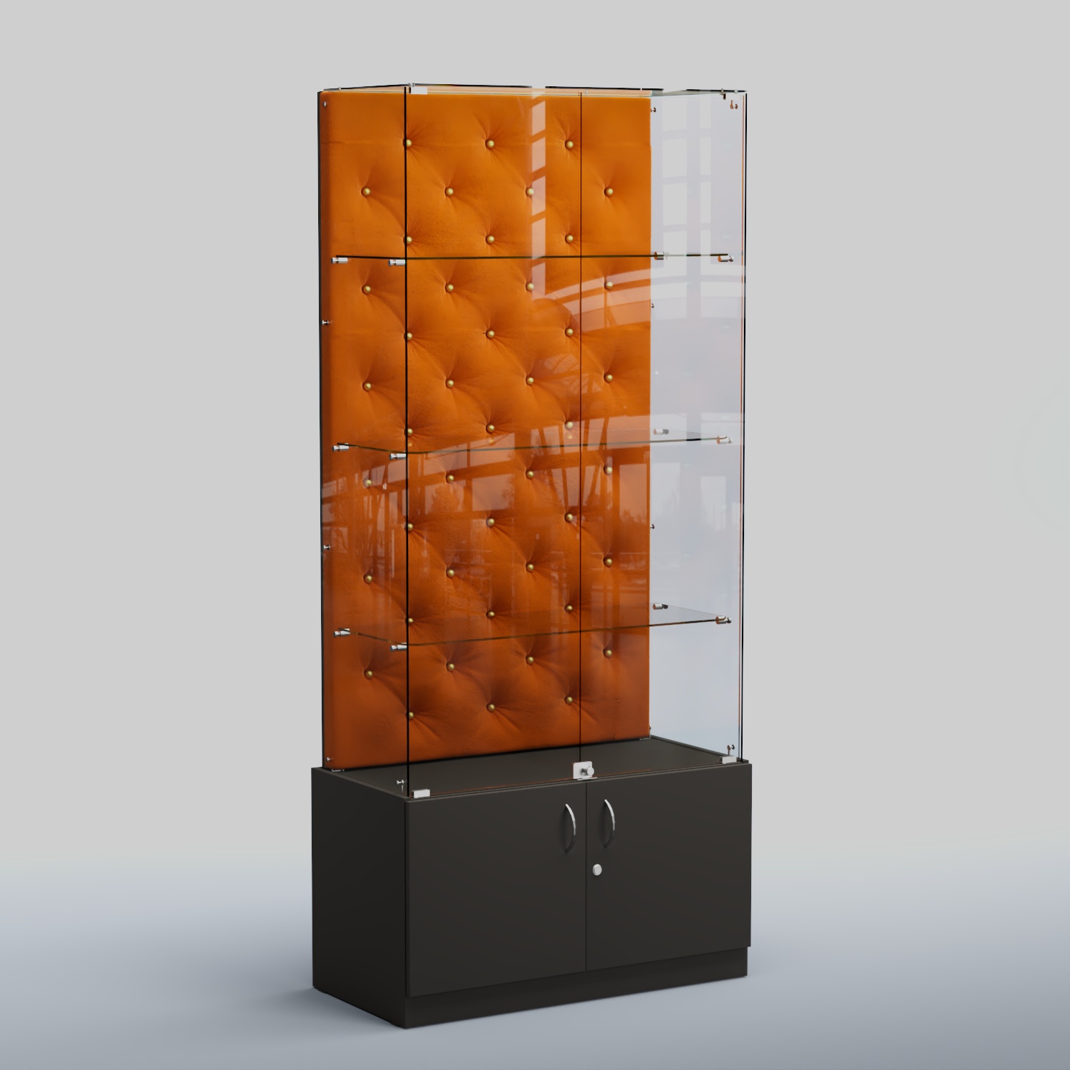 Высокая стеклянная витрина КАПИТОНЕ №5 Черный + 08 Mustard