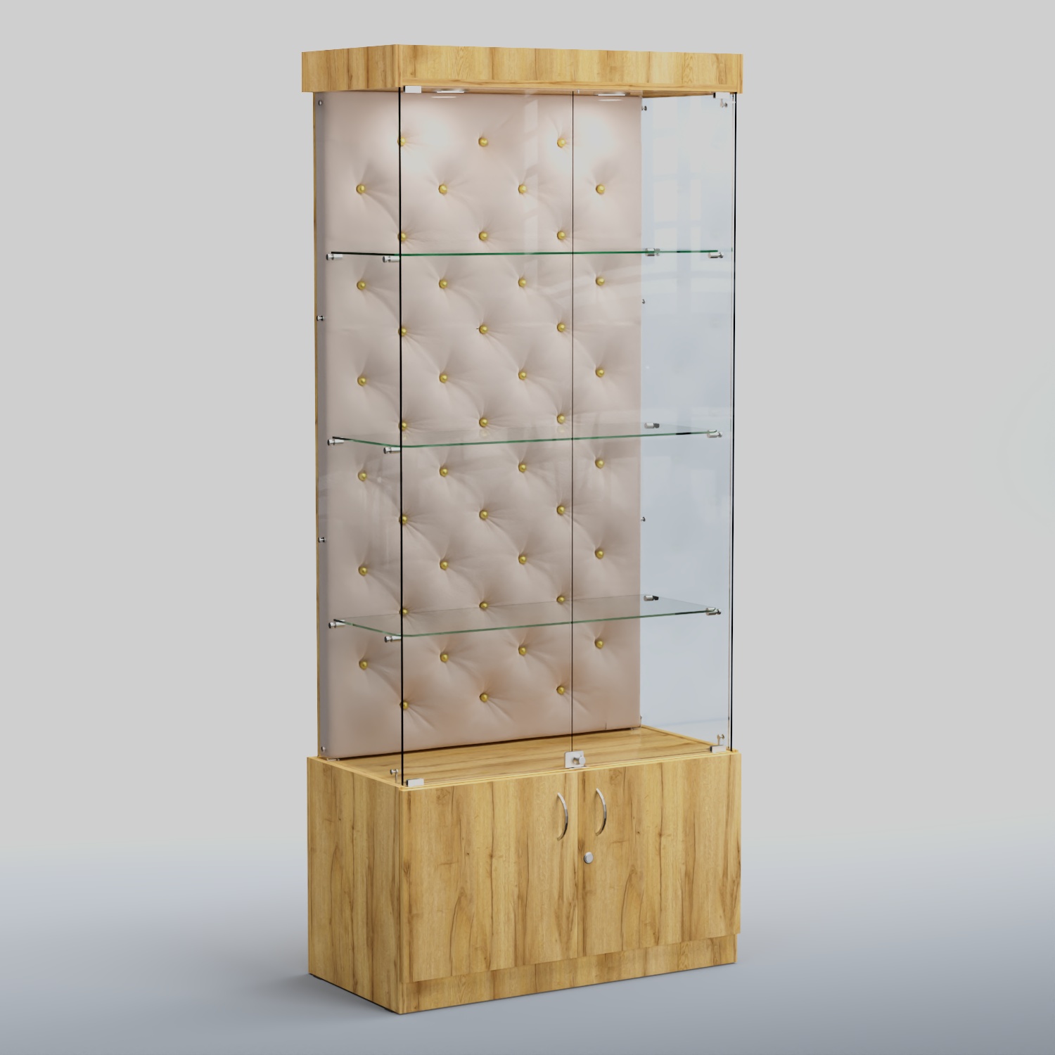Высокая стеклянная витрина КАПИТОНЕ №1 Дуб Золотистый + 01 Cream