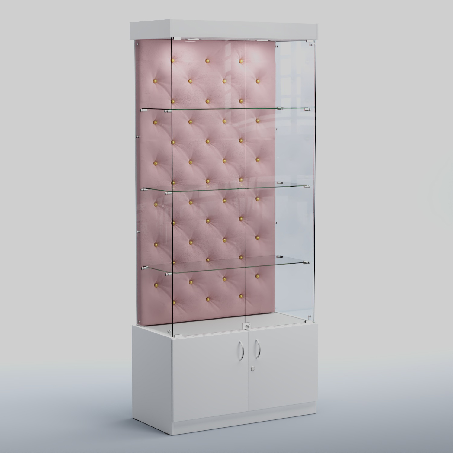 Высокая стеклянная витрина КАПИТОНЕ №1 Белый + 14 Flamingo