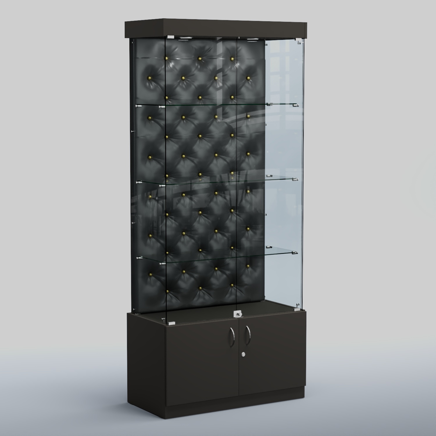 Высокая стеклянная витрина КАПИТОНЕ №1 Черный + Экокожа черная