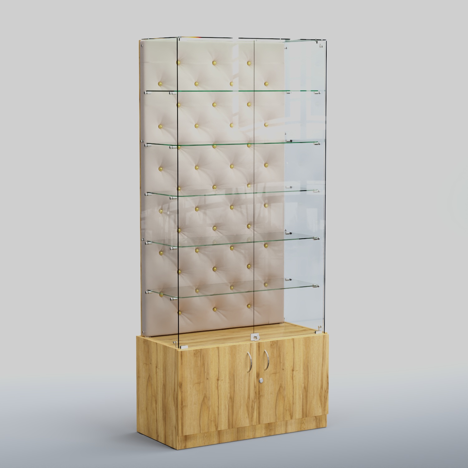 Высокая стеклянная витрина КАПИТОНЕ №505 Дуб Золотистый + 01 Cream