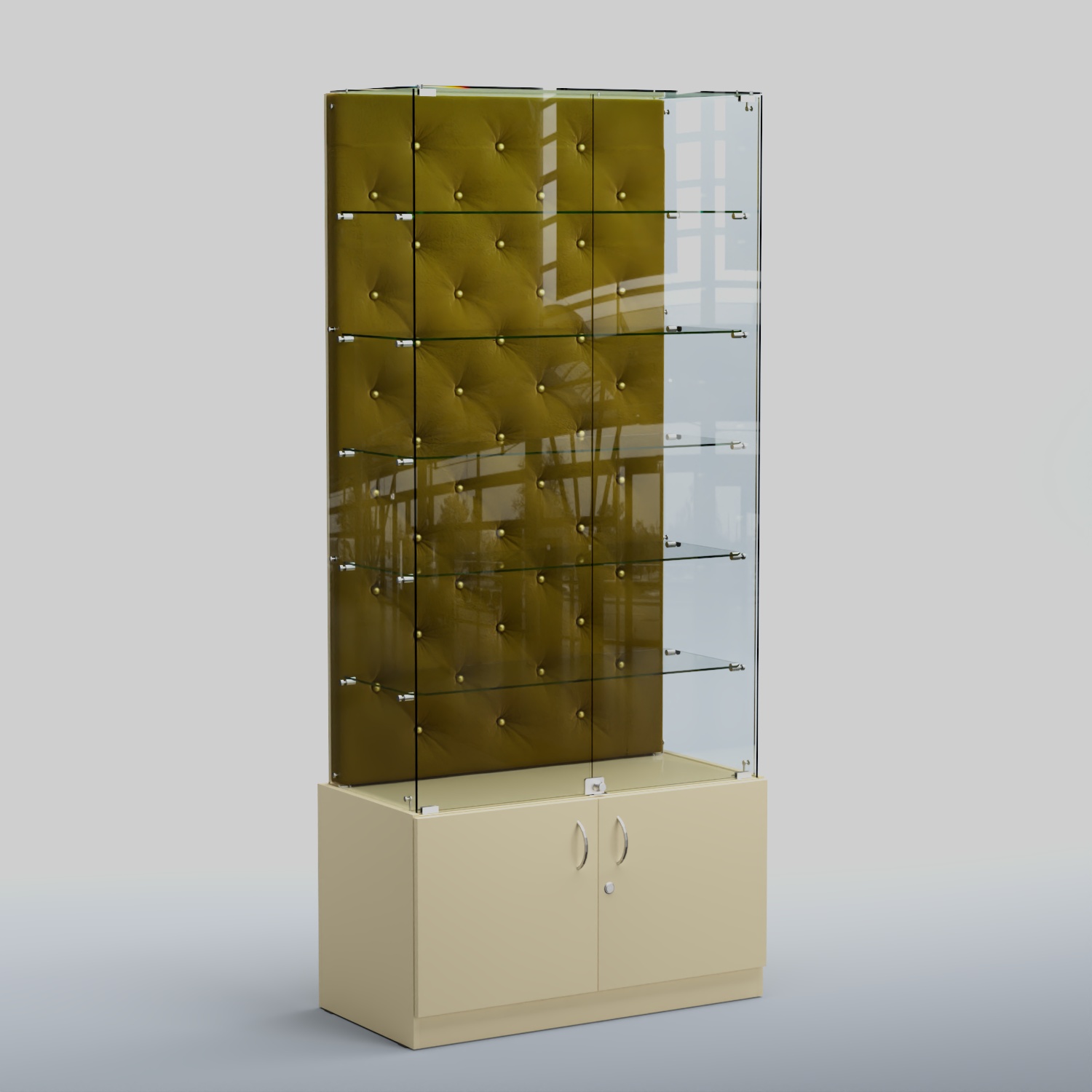 Высокая стеклянная витрина КАПИТОНЕ №505 Крем Вайс + 09 Olive
