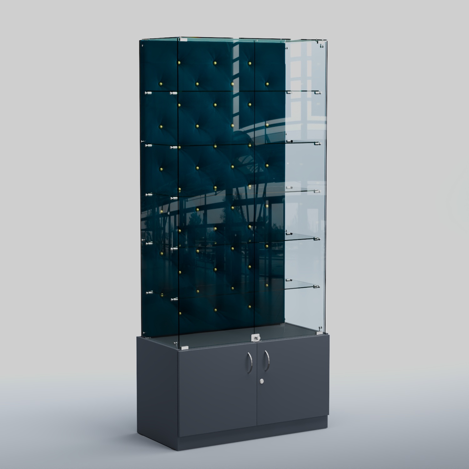 Высокая стеклянная витрина КАПИТОНЕ №505 Темно-серый + 11 Blue
