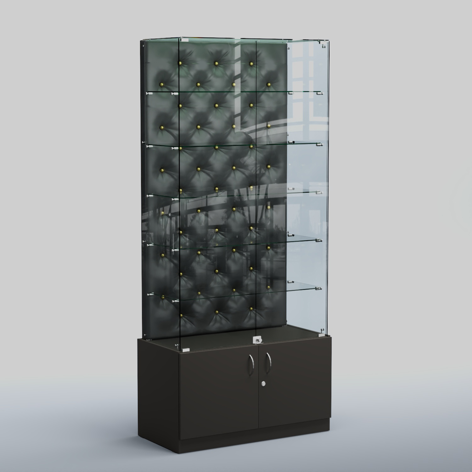 Высокая стеклянная витрина КАПИТОНЕ №505 Черный + Экокожа черная