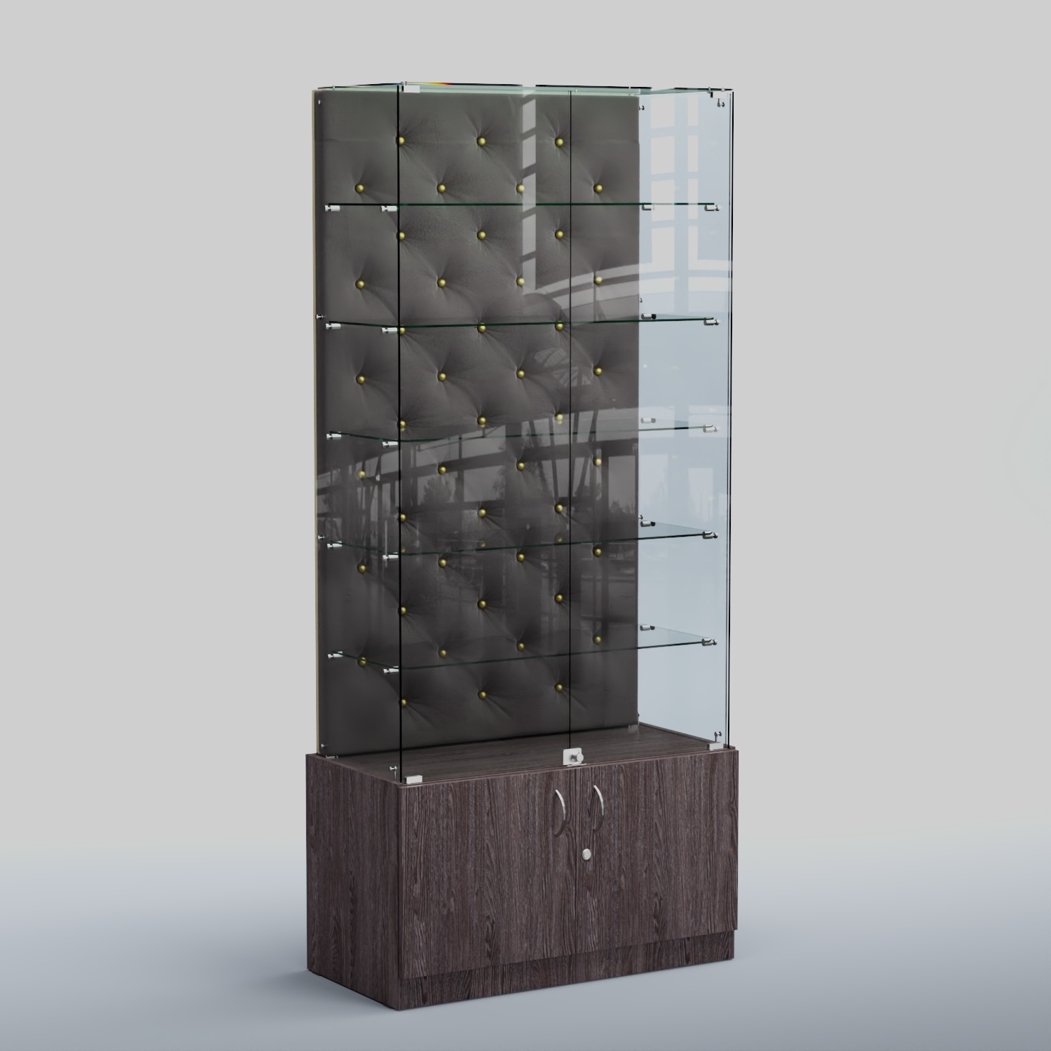 Высокая стеклянная витрина КАПИТОНЕ №505 Ясень темный+16 G