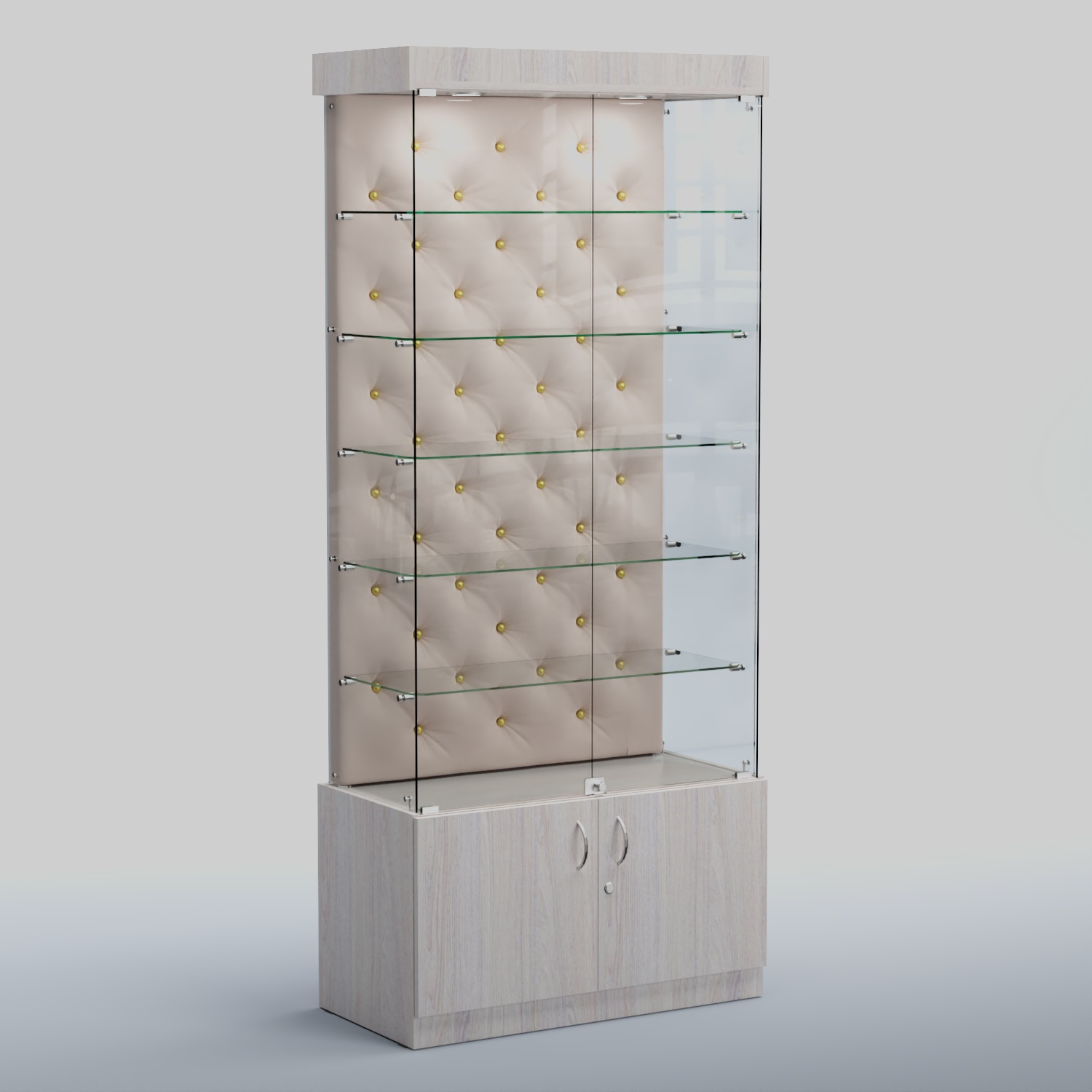 Высокая стеклянная витрина КАПИТОНЕ №501 Ясень светлый+01 C
