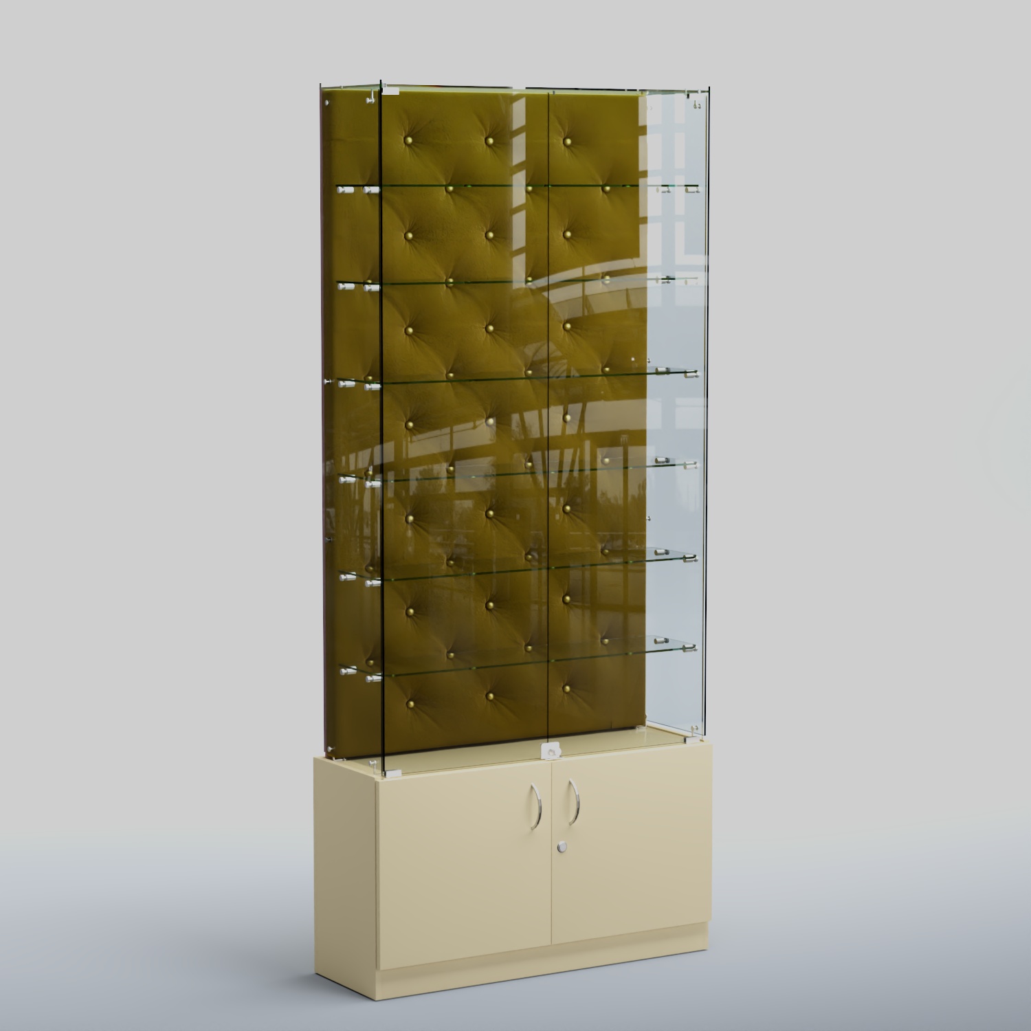 Высокая стеклянная витрина КАПИТОНЕ №33 Крем Вайс + 09 Olive