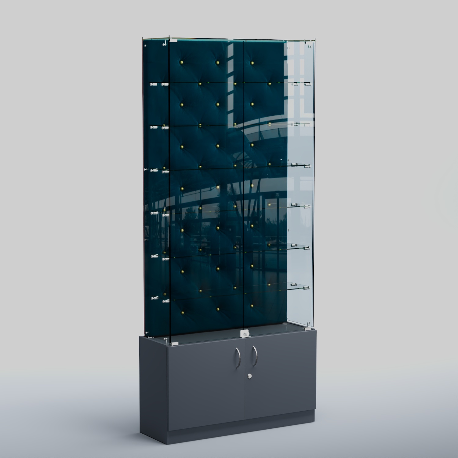Высокая стеклянная витрина КАПИТОНЕ №33 Темно-серый + 11 Blue