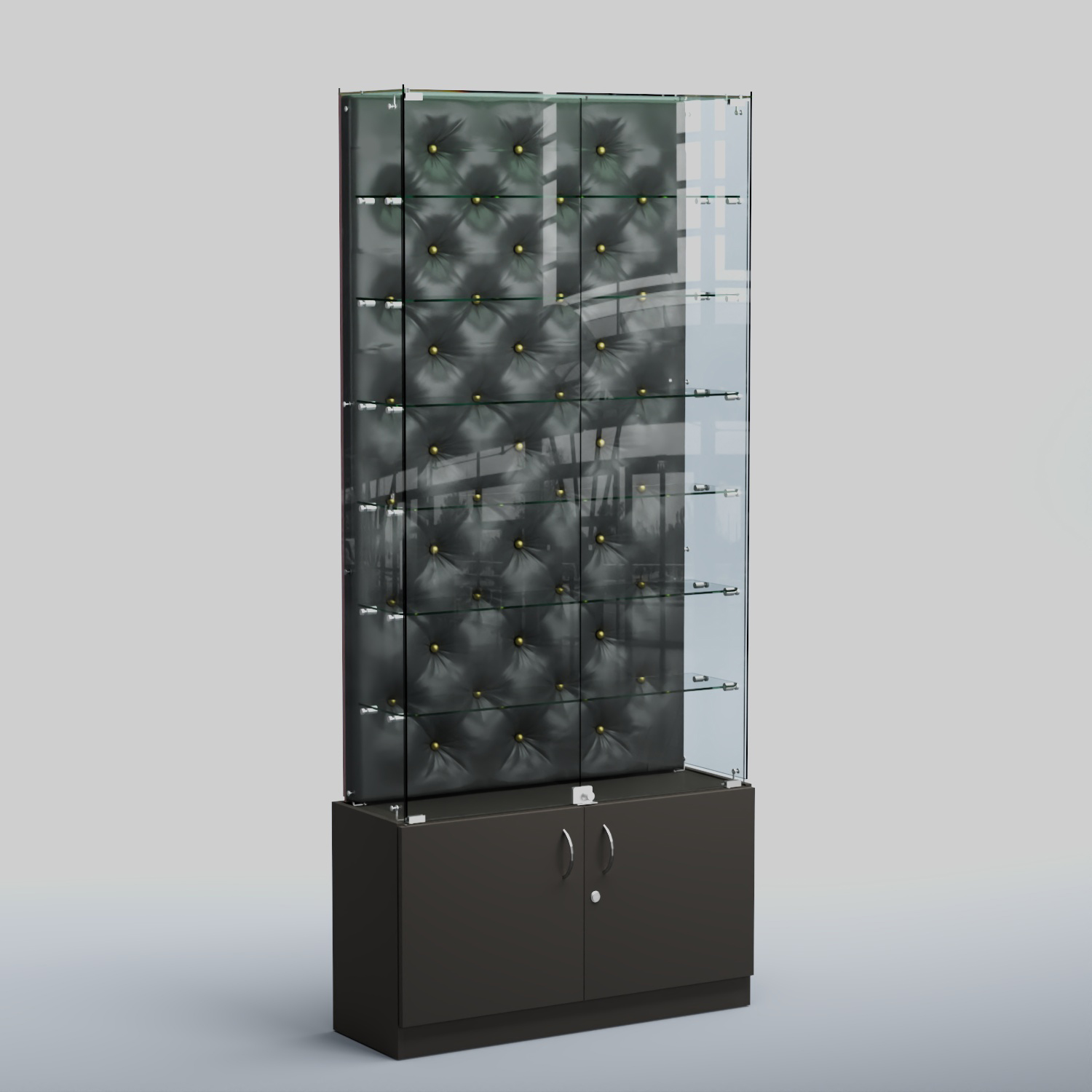 Высокая стеклянная витрина КАПИТОНЕ №33 Черный + Экокожа черная