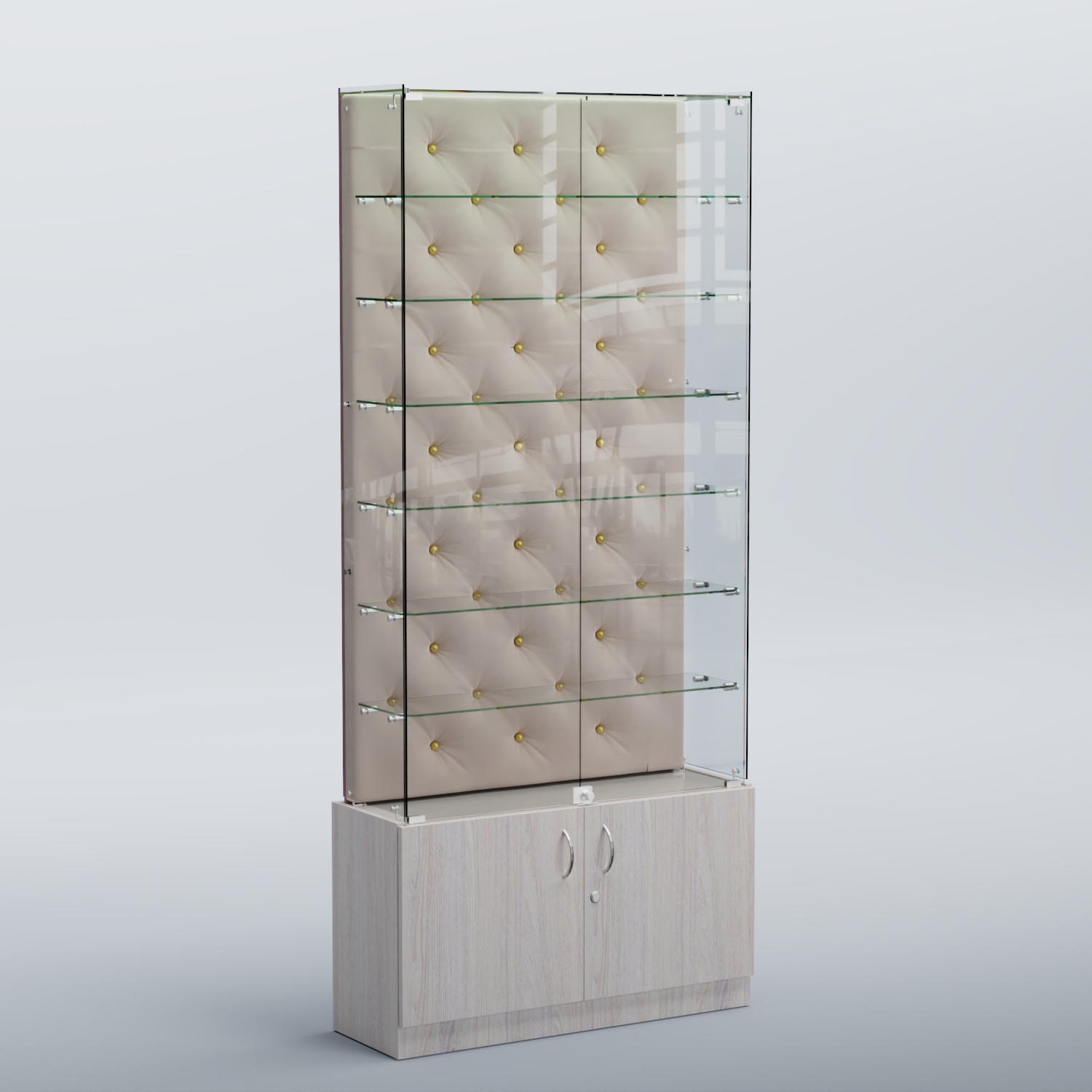 Высокая стеклянная витрина КАПИТОНЕ №33 Ясень светлый+01 C