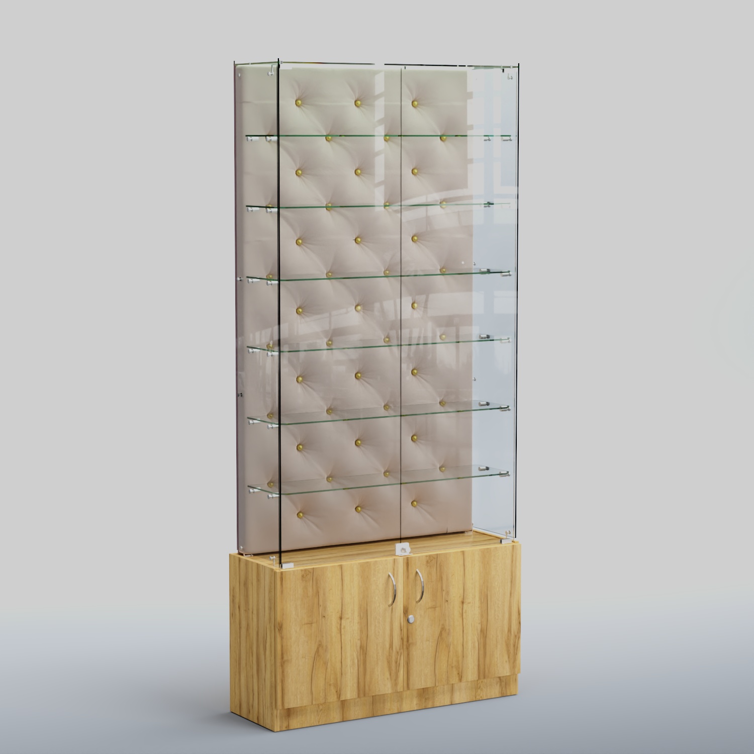Высокая стеклянная витрина КАПИТОНЕ №33 Дуб Золотистый + 01 Cream