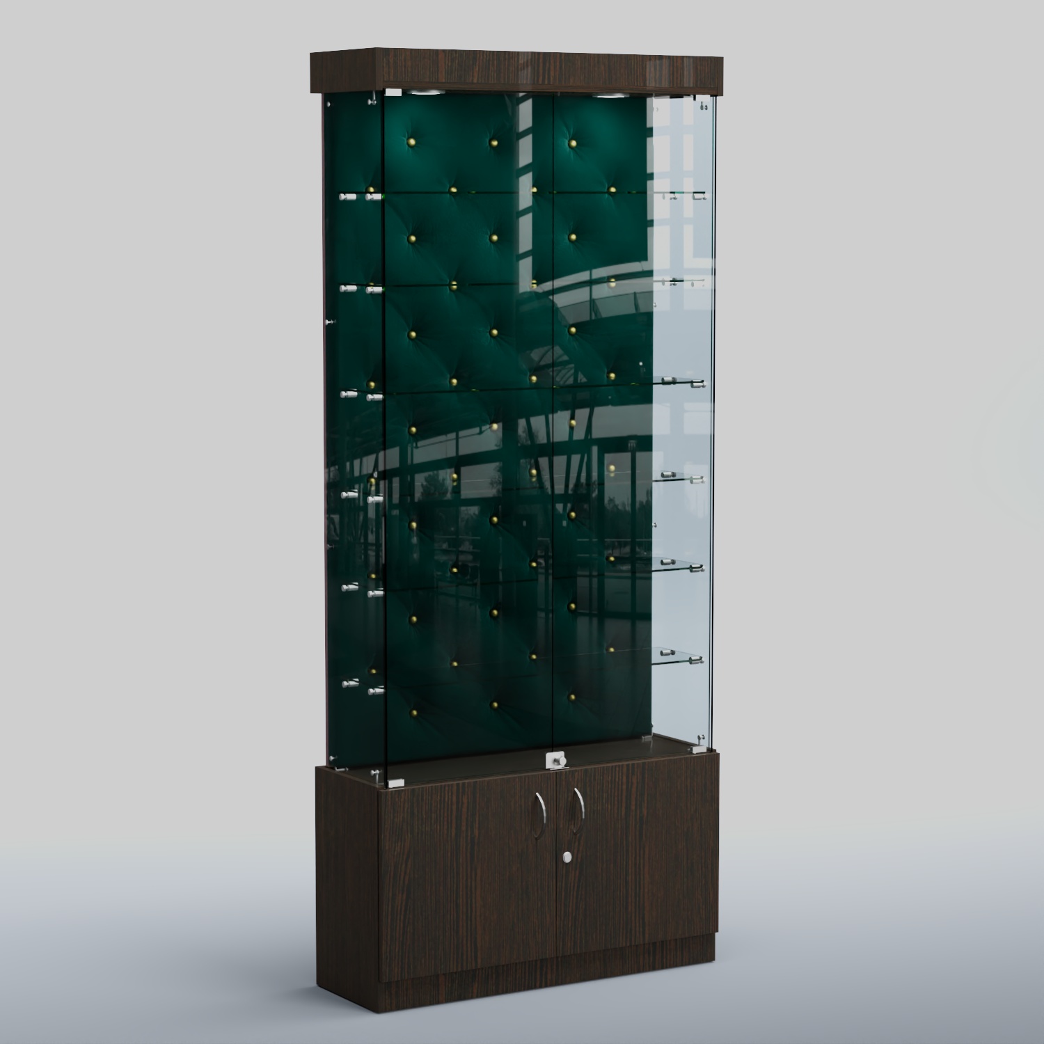 Высокая стеклянная витрина КАПИТОНЕ №31 Дуб Венге  + Велюр Tiffany 10 Dk. Green