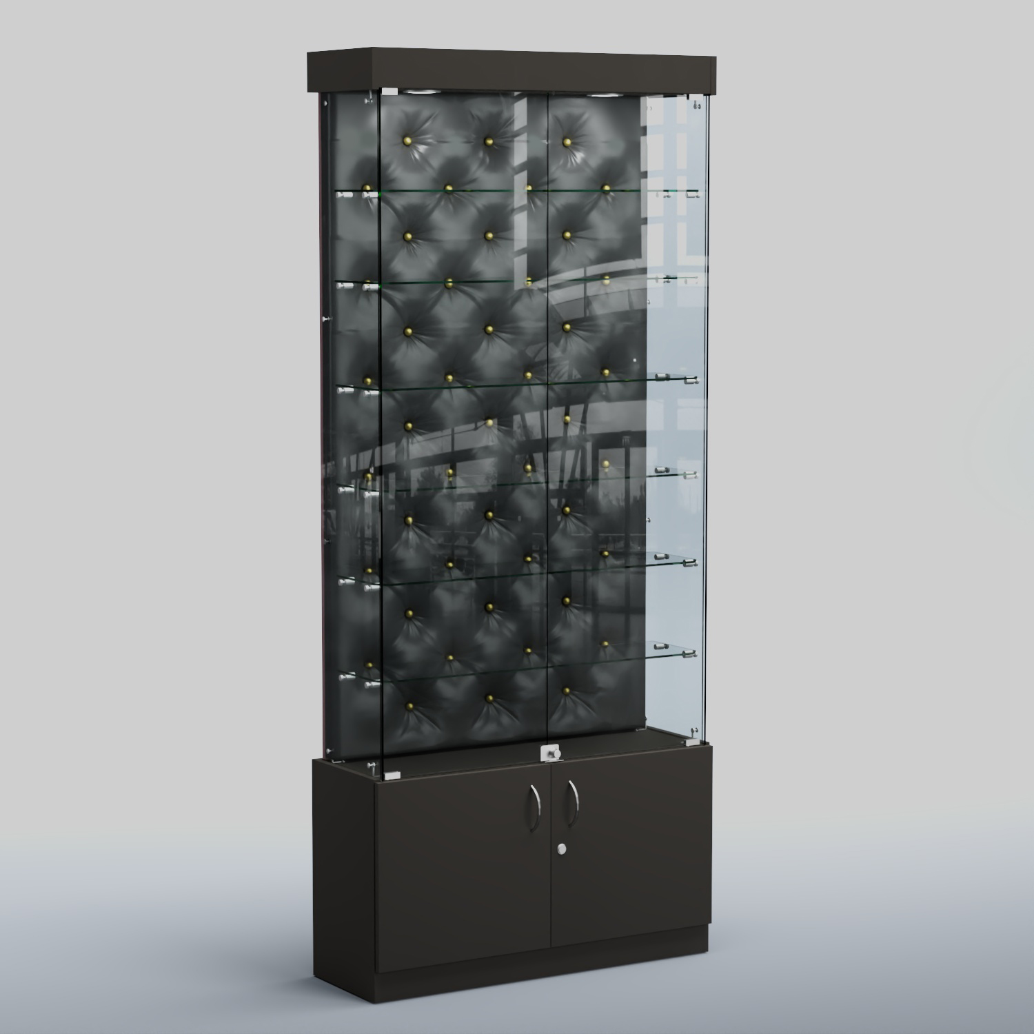 Высокая стеклянная витрина КАПИТОНЕ №31 Черный + Экокожа черная