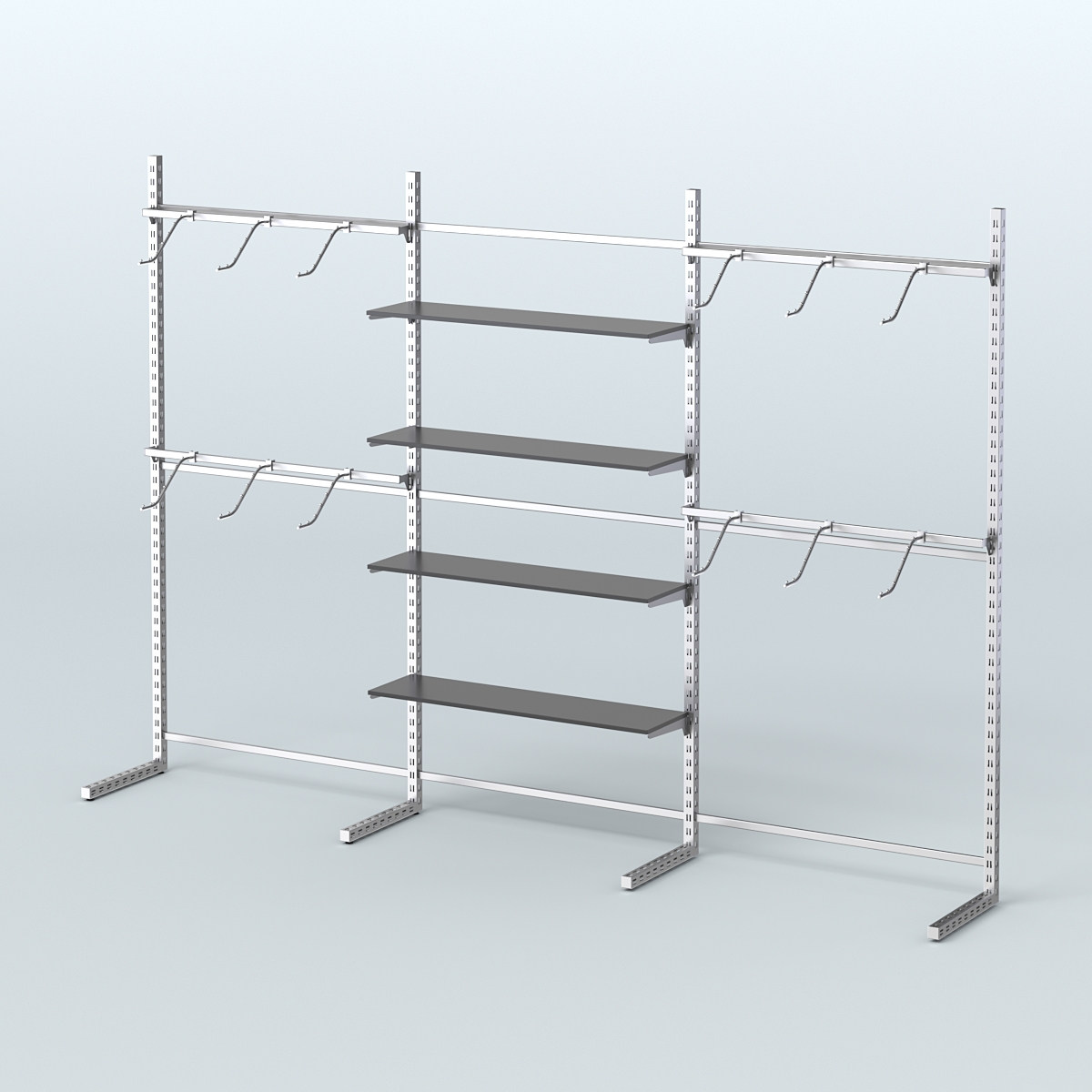 Системы ЭЛЕГАНТ пристенные с полками ДСП и поручнями №3 (3600мм) Черный