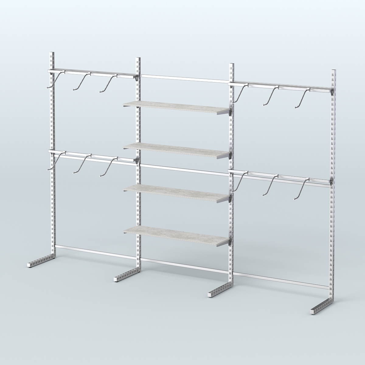 Системы ЭЛЕГАНТ пристенные с полками ДСП и поручнями №3 (3600мм) Метрополитан Грей