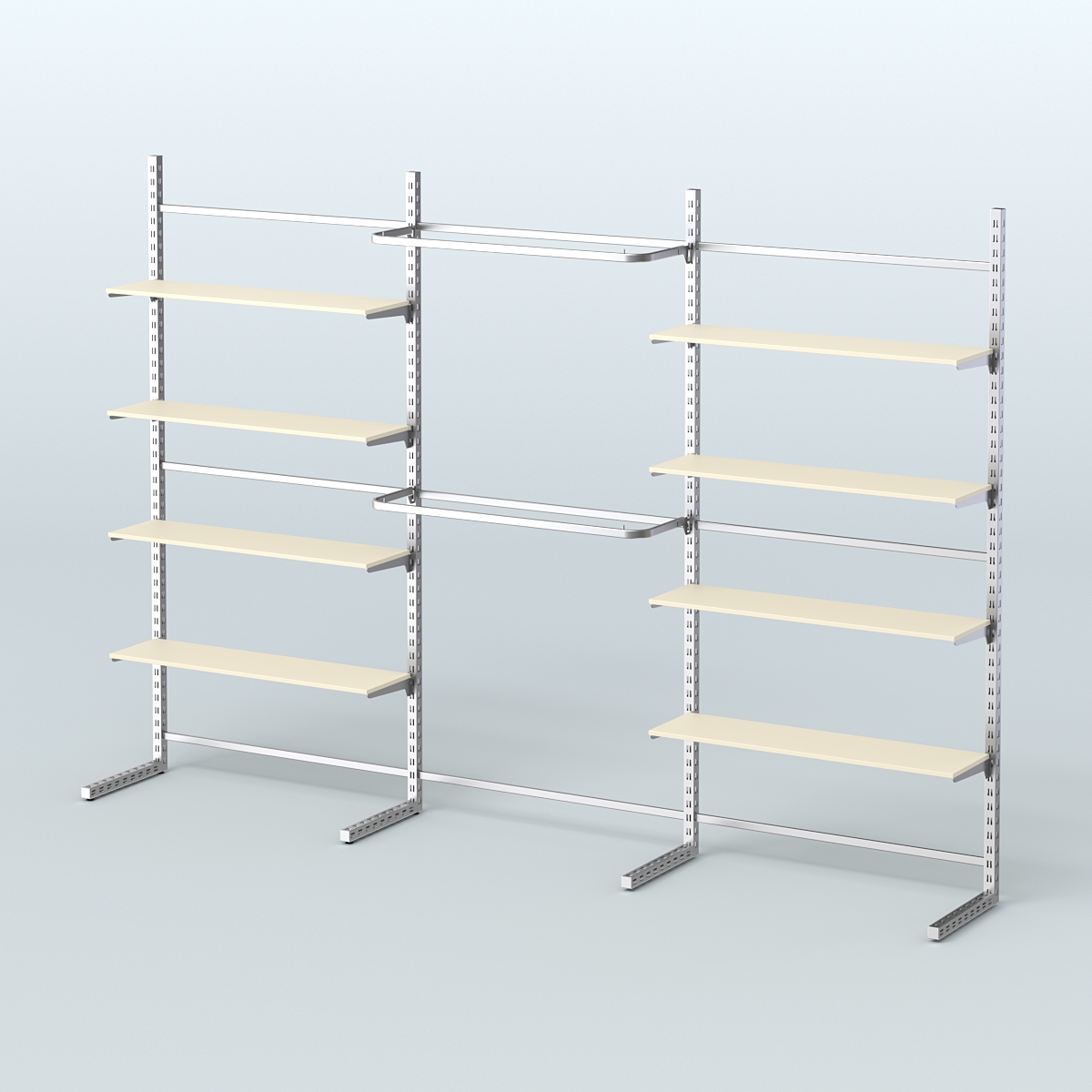 Системы ЭЛЕГАНТ пристенные с полками ДСП и стяжками №5 (3600мм) Крем Вайс