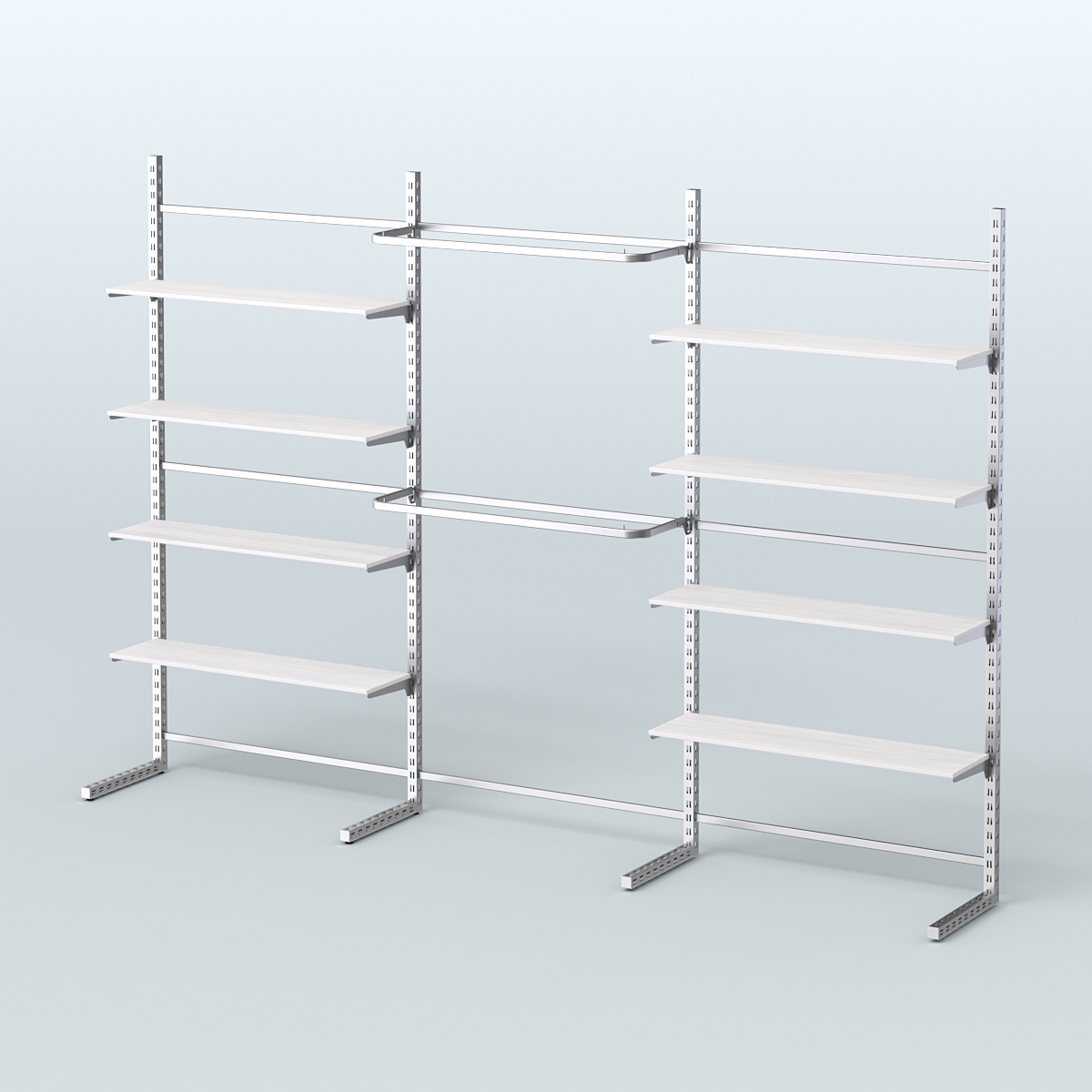 Системы ЭЛЕГАНТ пристенные с полками ДСП и стяжками №5 (3600мм) Ясень Анкор светлый