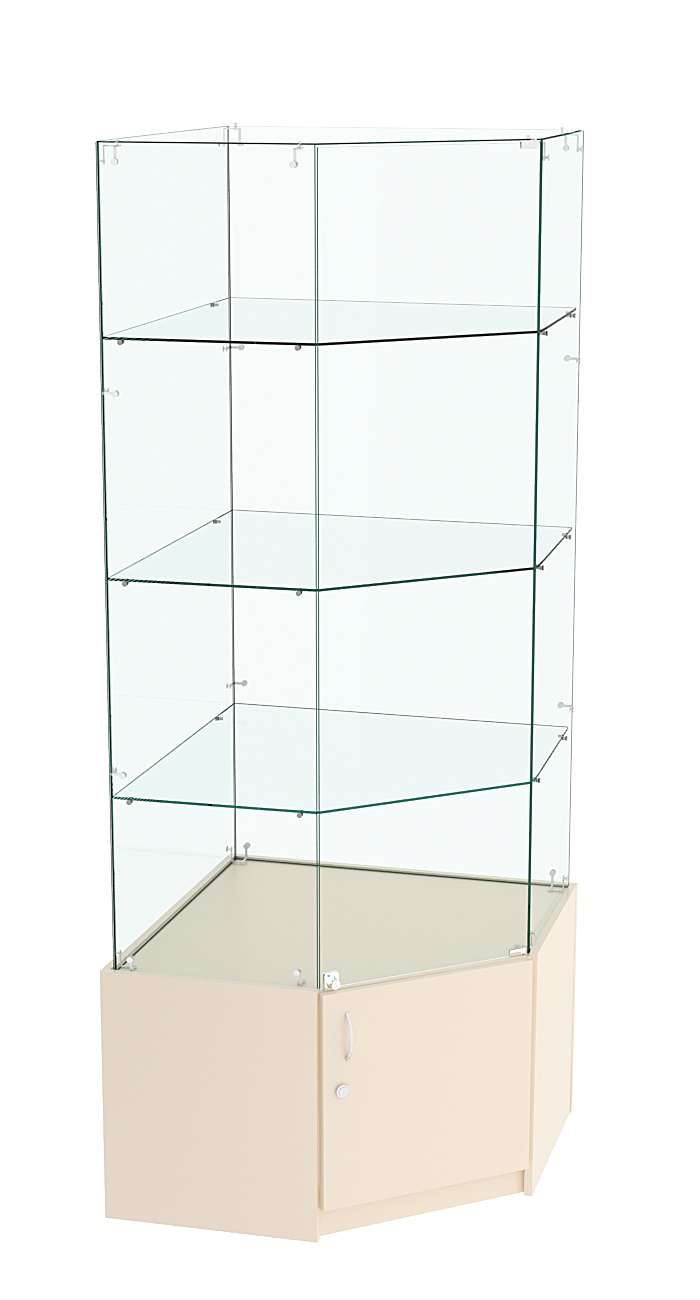 Витрина "Истра" угловая №15 (задние стенки - стекло) Крем Вайс
