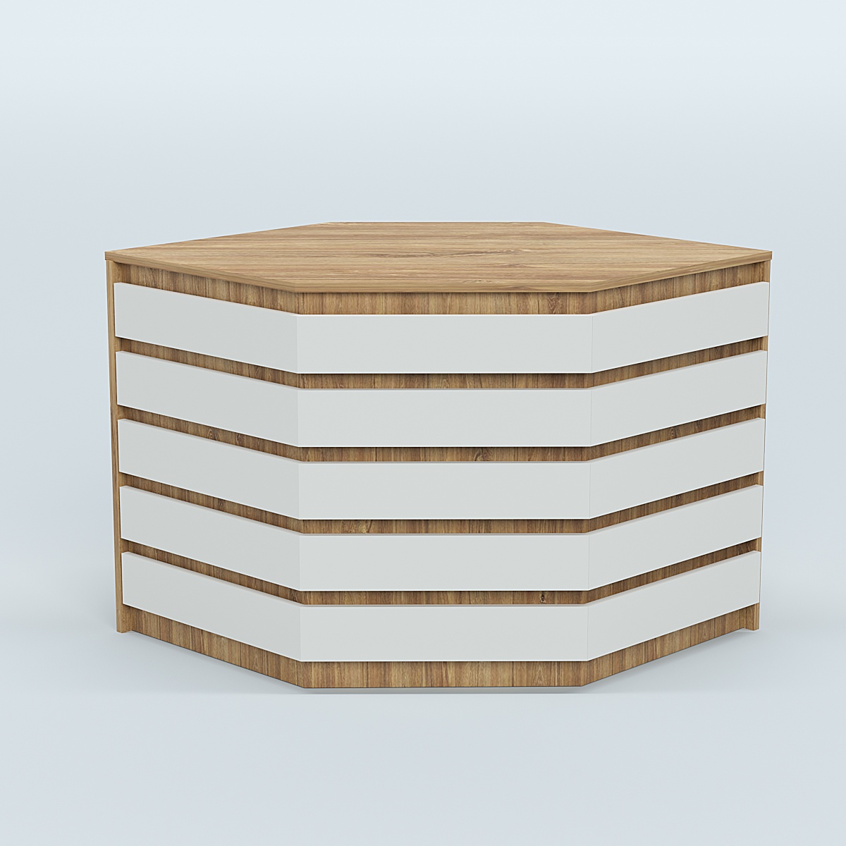 Стол-ресепшен серии ПРАЙМ №3А угловой Дуб Канзас коричневый + Белый