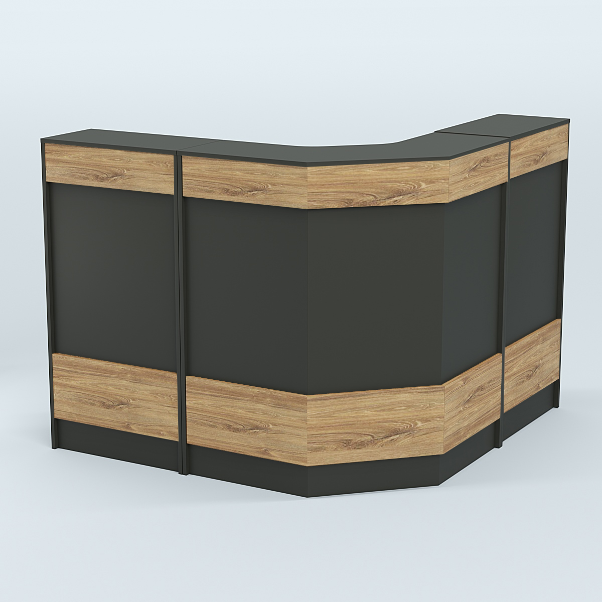 Ресепшен Г-образный серии ПРАЙМ №4Б Черный + Дуб Канзас Коричневый