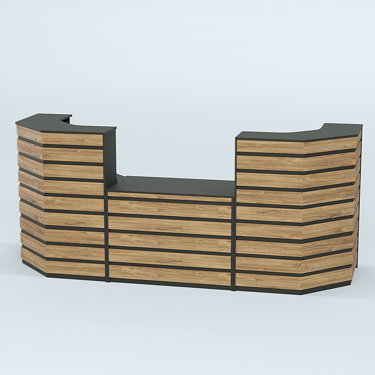 Ресепшен серии ПРАЙМ №7А со столом выдачи Черный + Дуб Канзас Коричневый