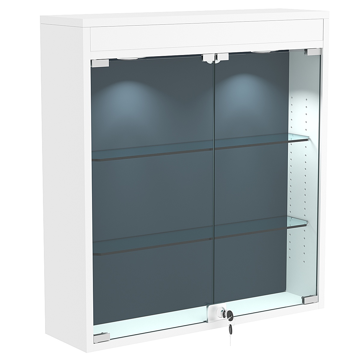 Настенная витрина с бархатом серии БАРОН №1-3А (две полки) Белый + + 11 Blue