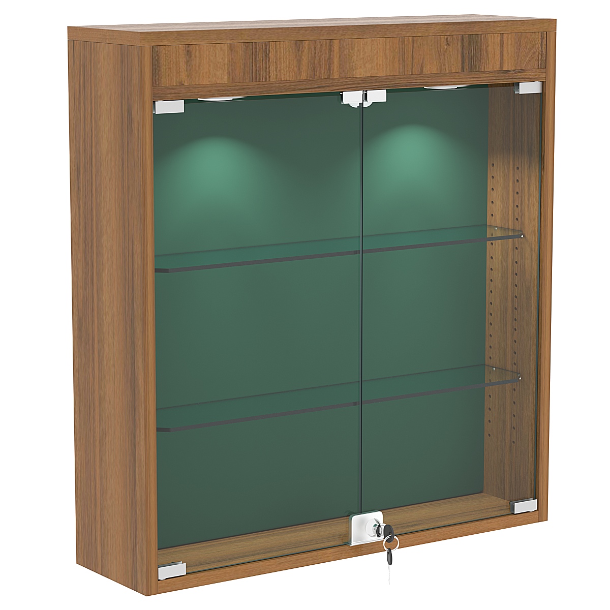 Настенная витрина с бархатом серии БАРОН №1-3А (две полки) Орех + 10 Green