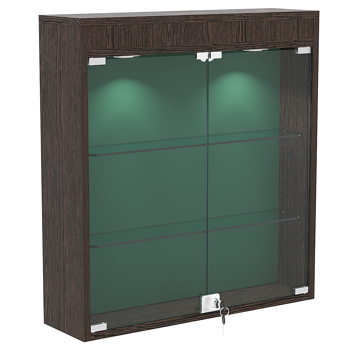 Настенная витрина с бархатом серии БАРОН №1-3А (две полки) Дуб Венге + 10 Green
