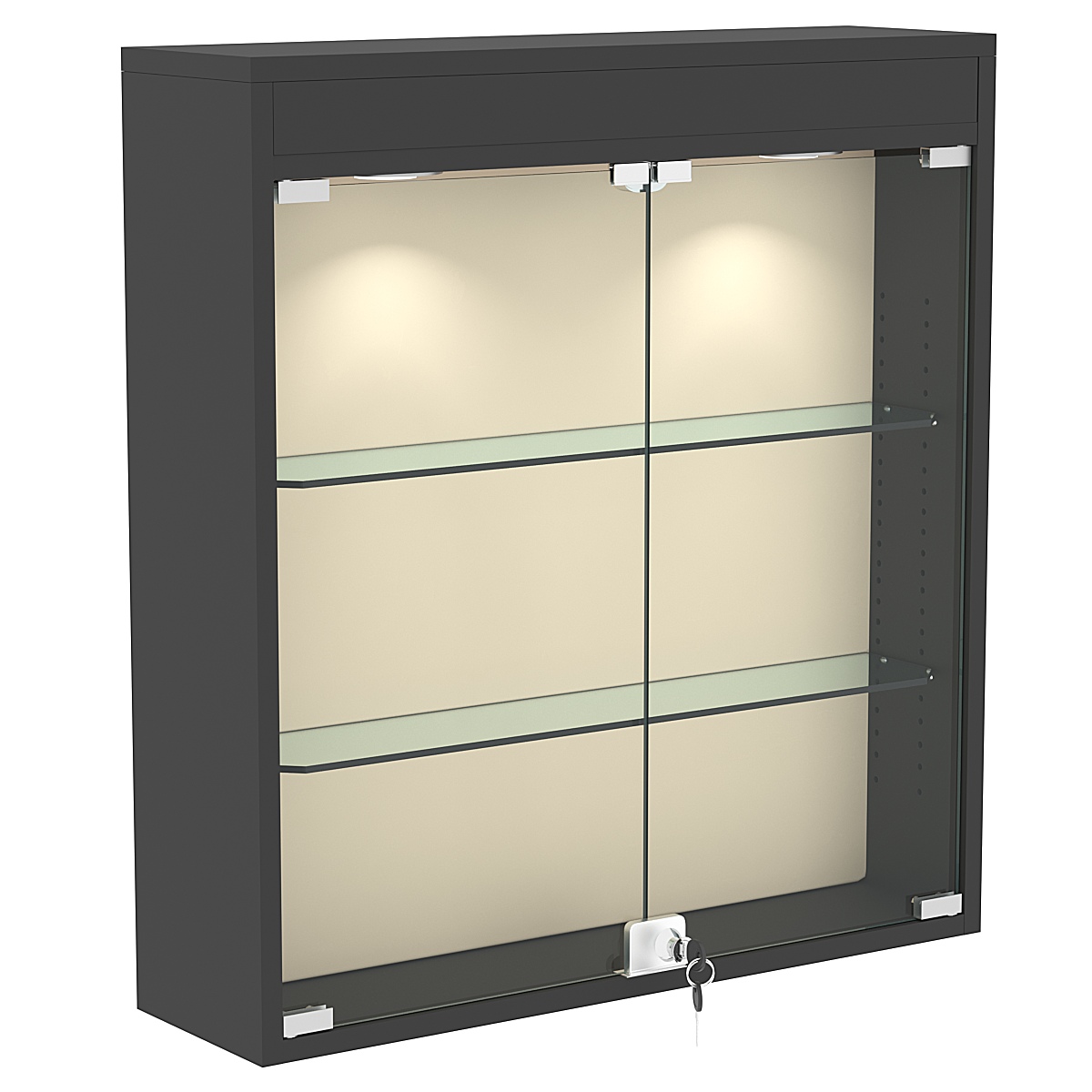 Настенная витрина с бархатом серии БАРОН №1-3А (две полки) Черный + 01 Cream