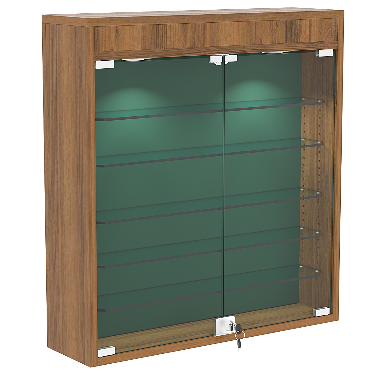 Настенная витрина с бархатом серии БАРОН №1-3А (пять полок) Орех + 10 Green