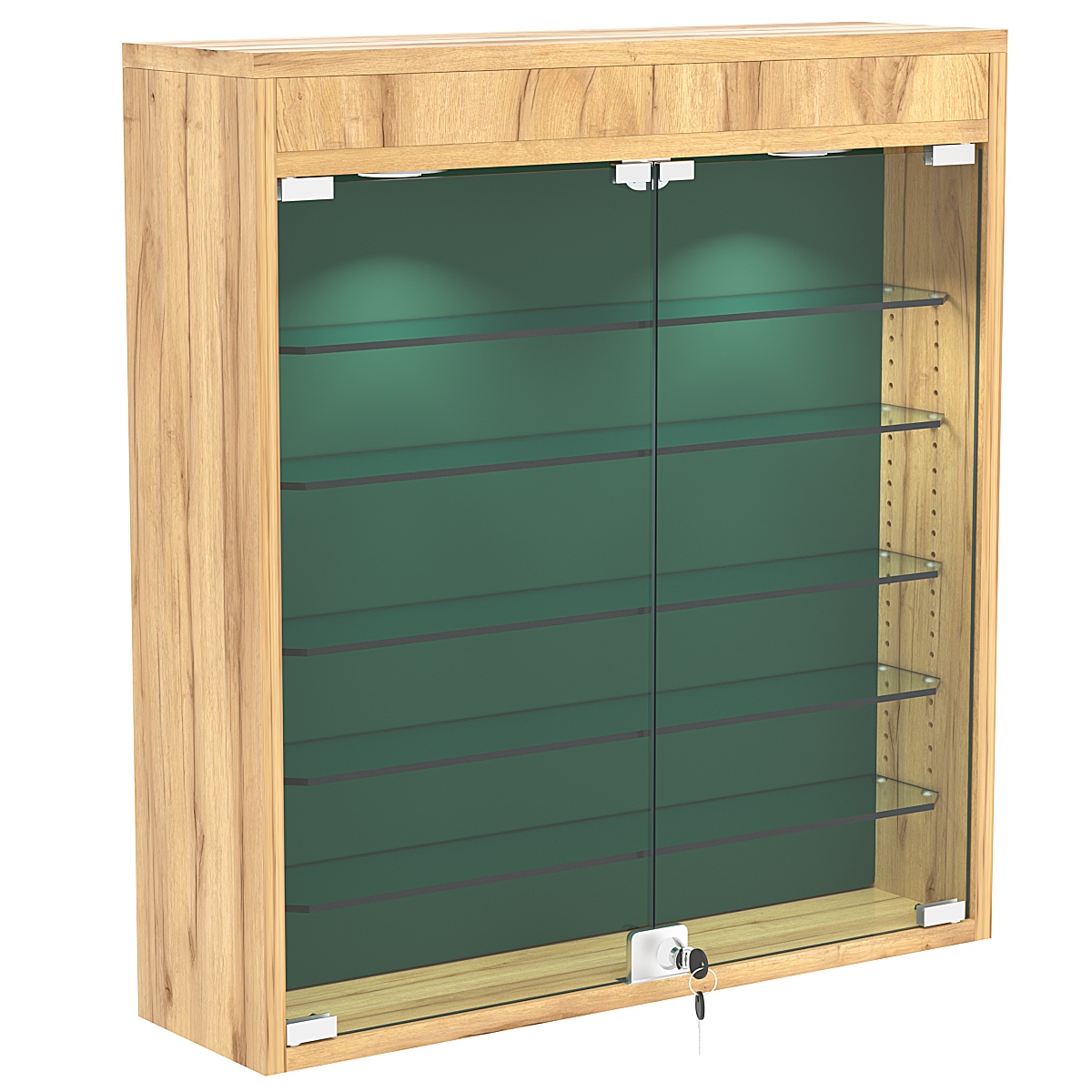 Настенная витрина с бархатом серии БАРОН №1-3А (пять полок) Дуб Золотистый + 10 Green