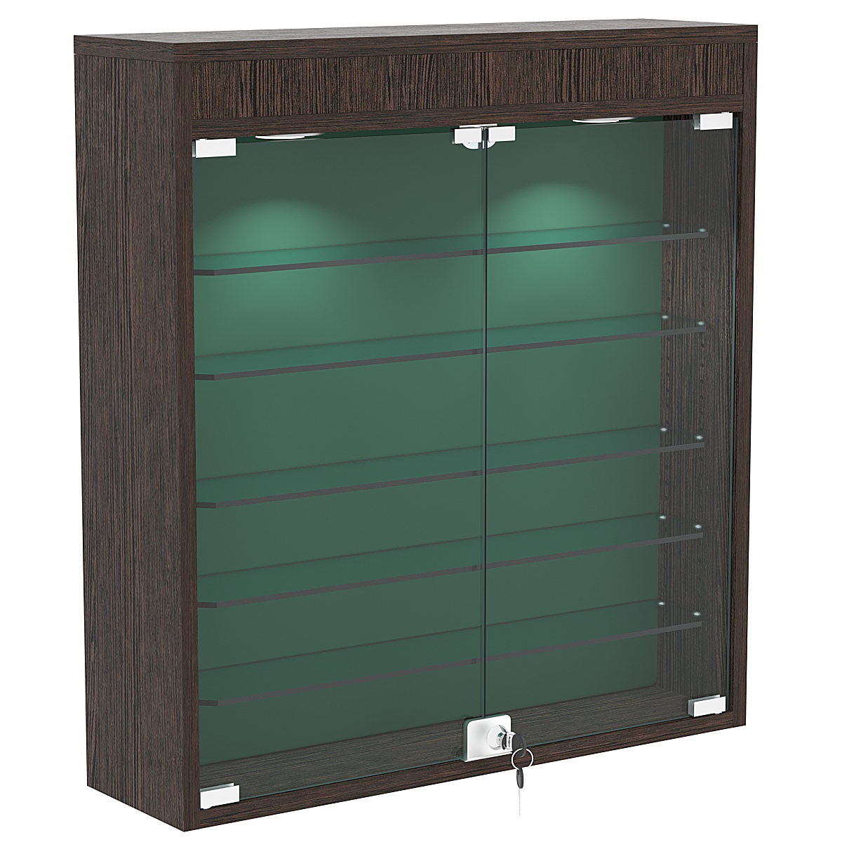 Настенная витрина с бархатом серии БАРОН №1-3А (пять полок) Дуб Венге + 10 Green