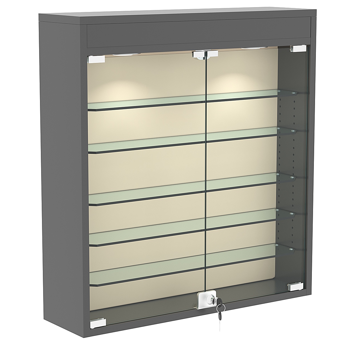 Настенная витрина с бархатом серии БАРОН №1-3А (пять полок) Темно-Серый + 01 Cream