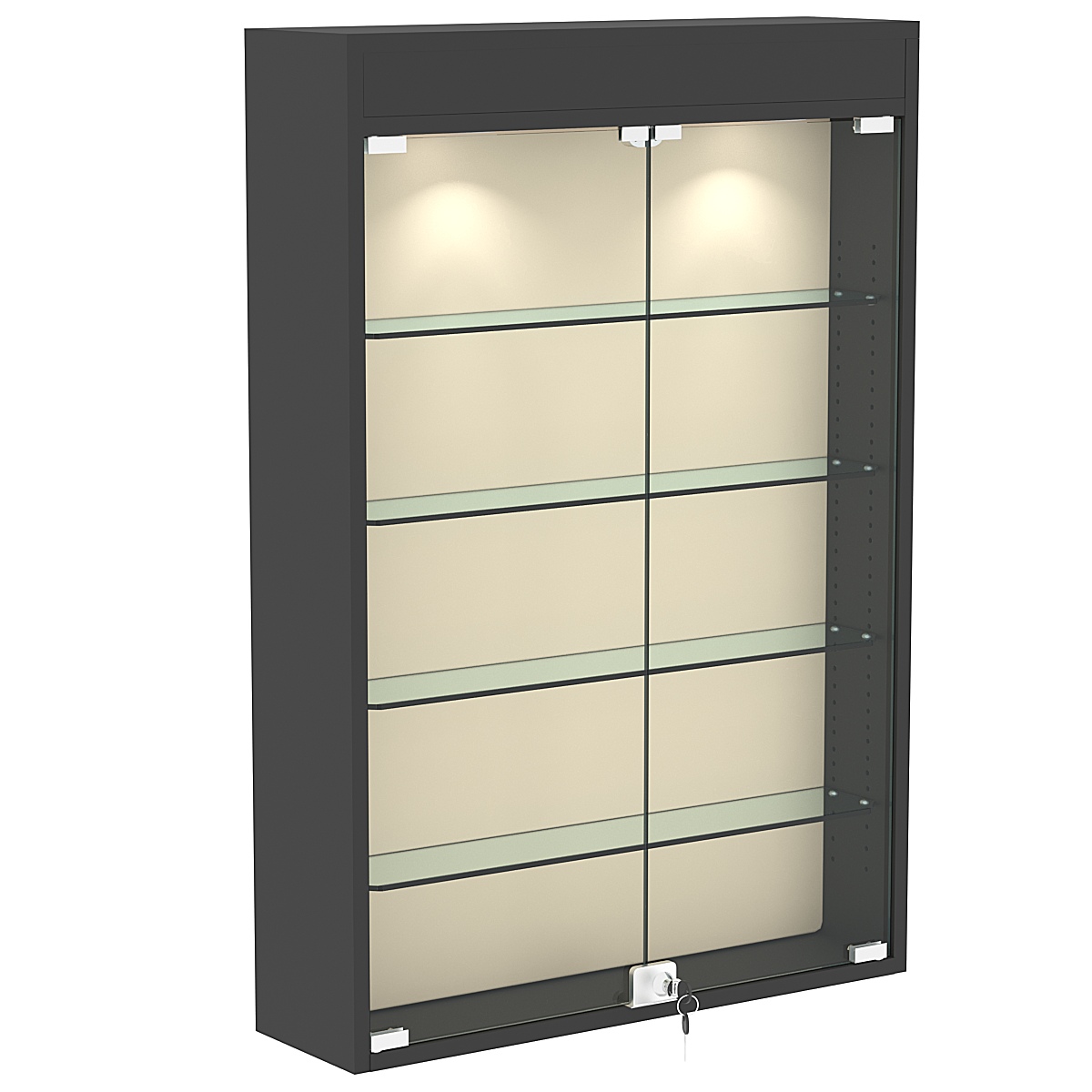 Настенная витрина с бархатом серии БАРОН №2-3А (четыре полки) Черный + 01 Cream