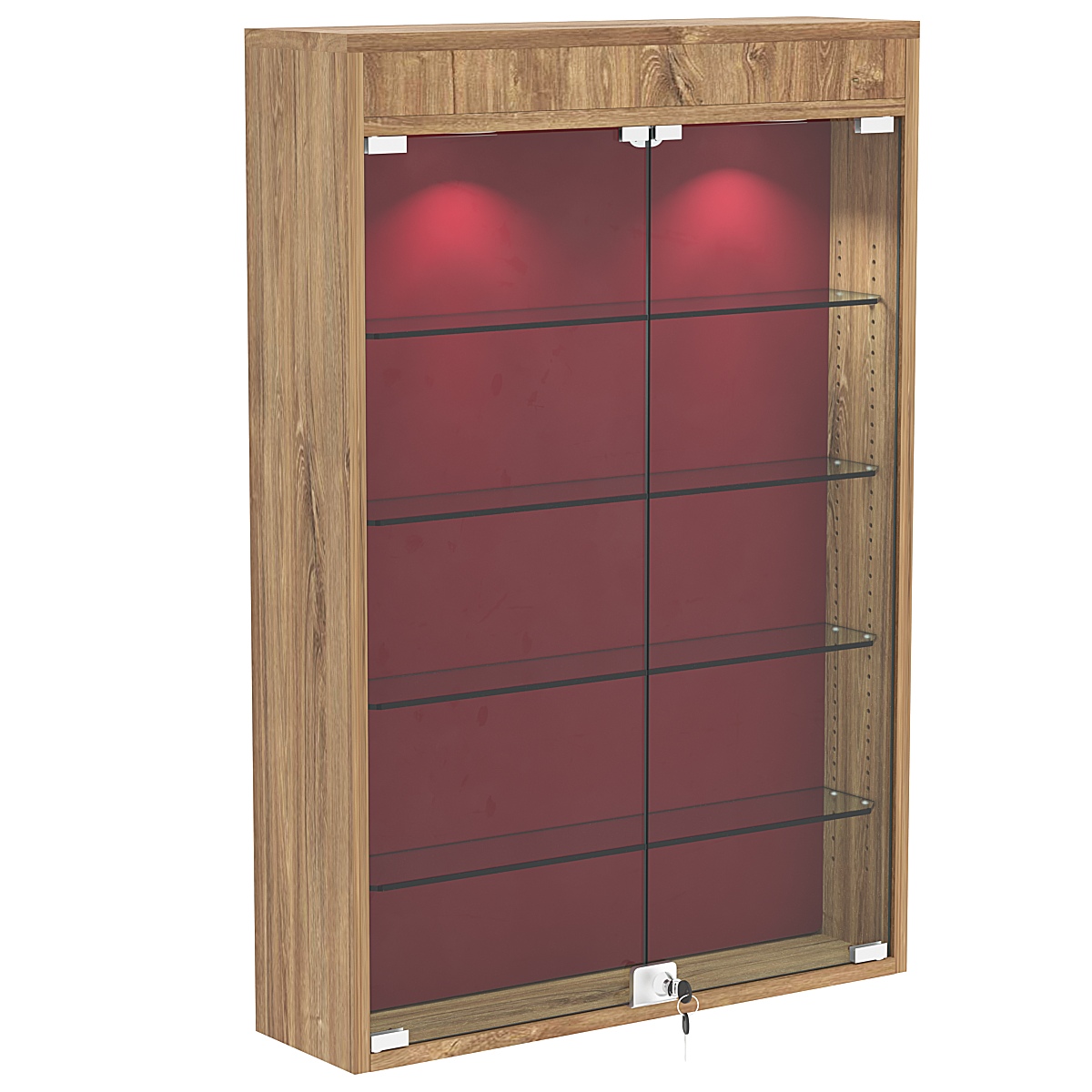 Настенная витрина с бархатом серии БАРОН №2-3А (четыре полки) Дуб канзас коричневый + 07 Red