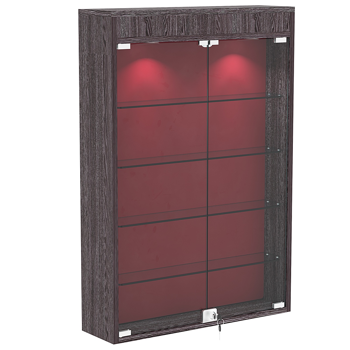 Настенная витрина с бархатом серии БАРОН №2-3А (четыре полки) Ясень Анкор темный + 07 Red