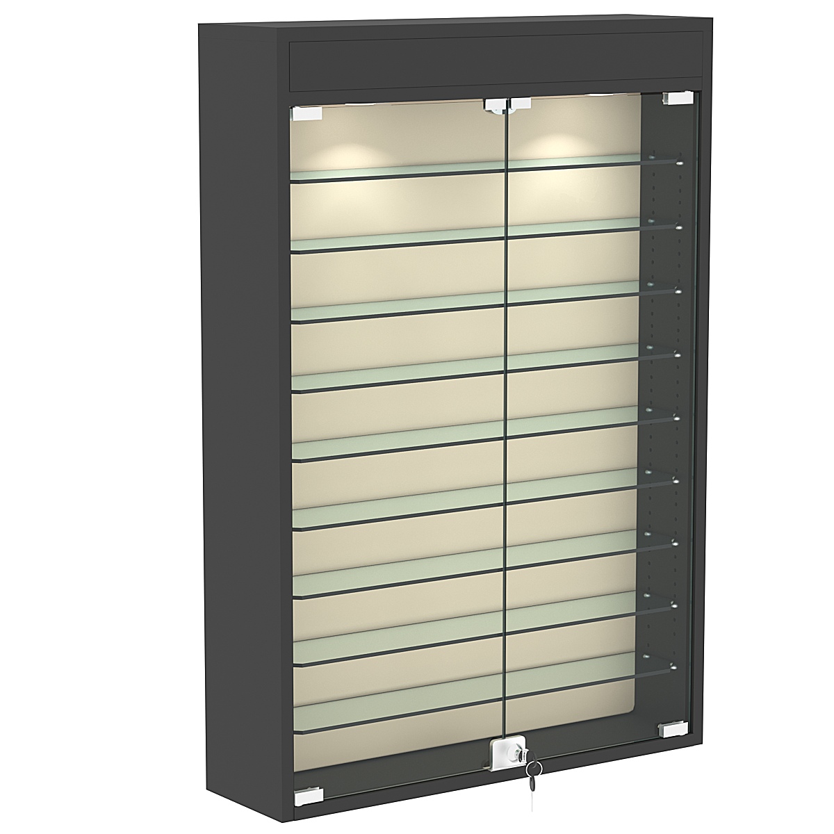 Настенная витрина с бархатом серии БАРОН №2-3А (девять полок) Черный + 01 Cream