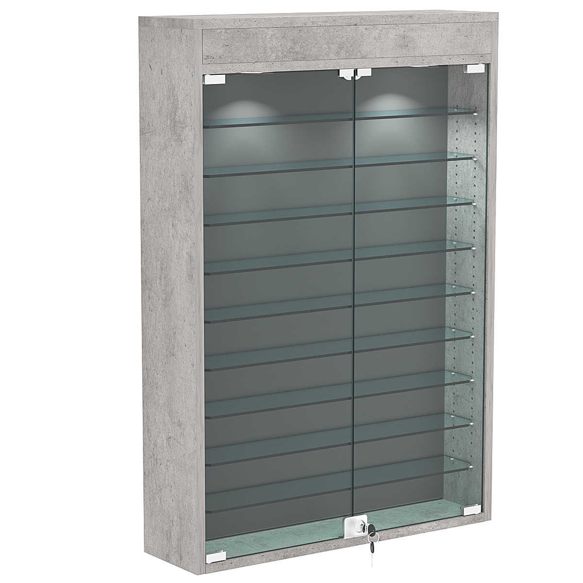 Настенная витрина с бархатом серии БАРОН №2-3А (девять полок) Бетон Чикаго + 16 Grey