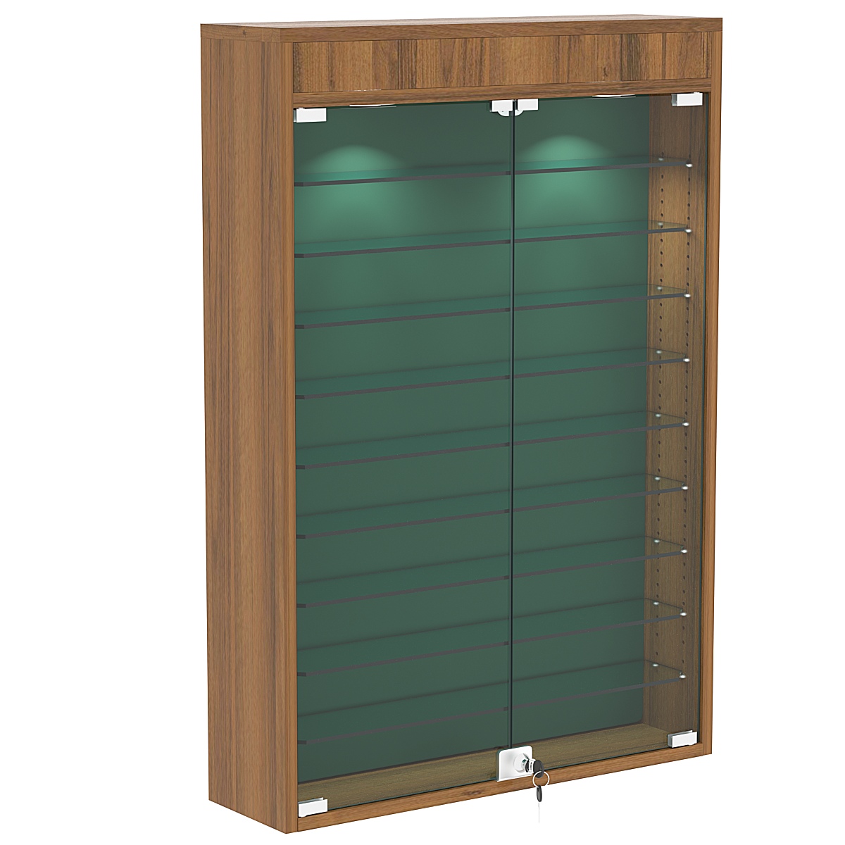 Настенная витрина с бархатом серии БАРОН №2-3А (девять полок) Орех + 10 Green