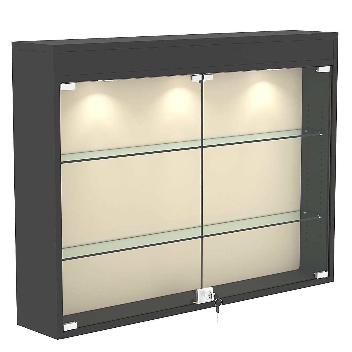 Настенная витрина с бархатом серии БАРОН №3-3А (две полки) Черный + 01 Cream