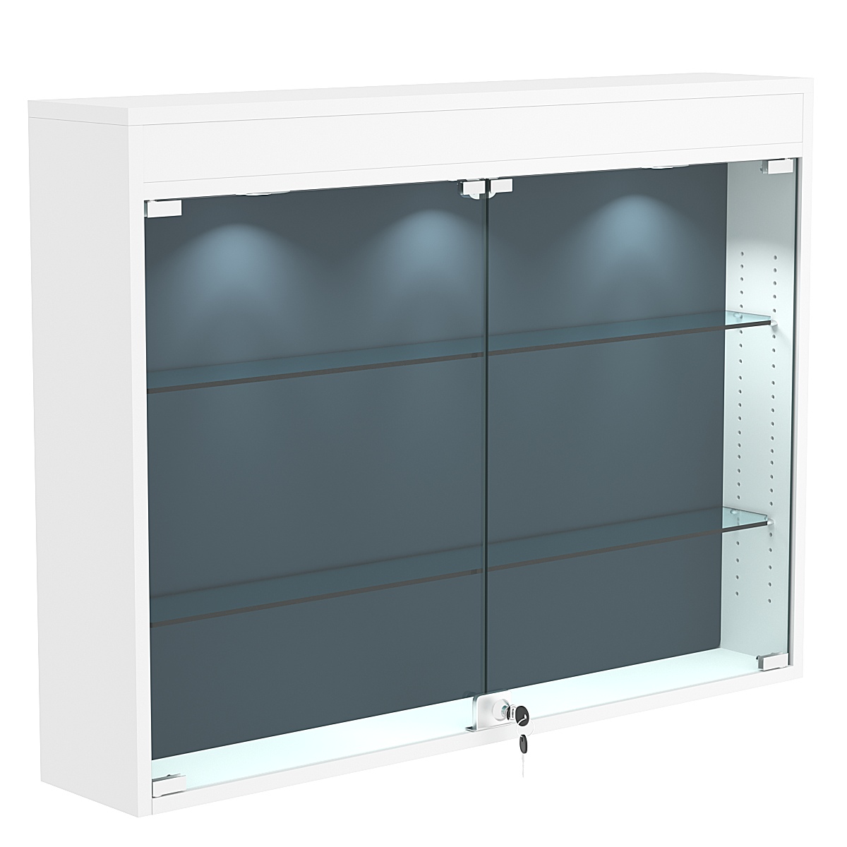 Настенная витрина с бархатом серии БАРОН №3-3А (две полки) Белый + + 11 Blue