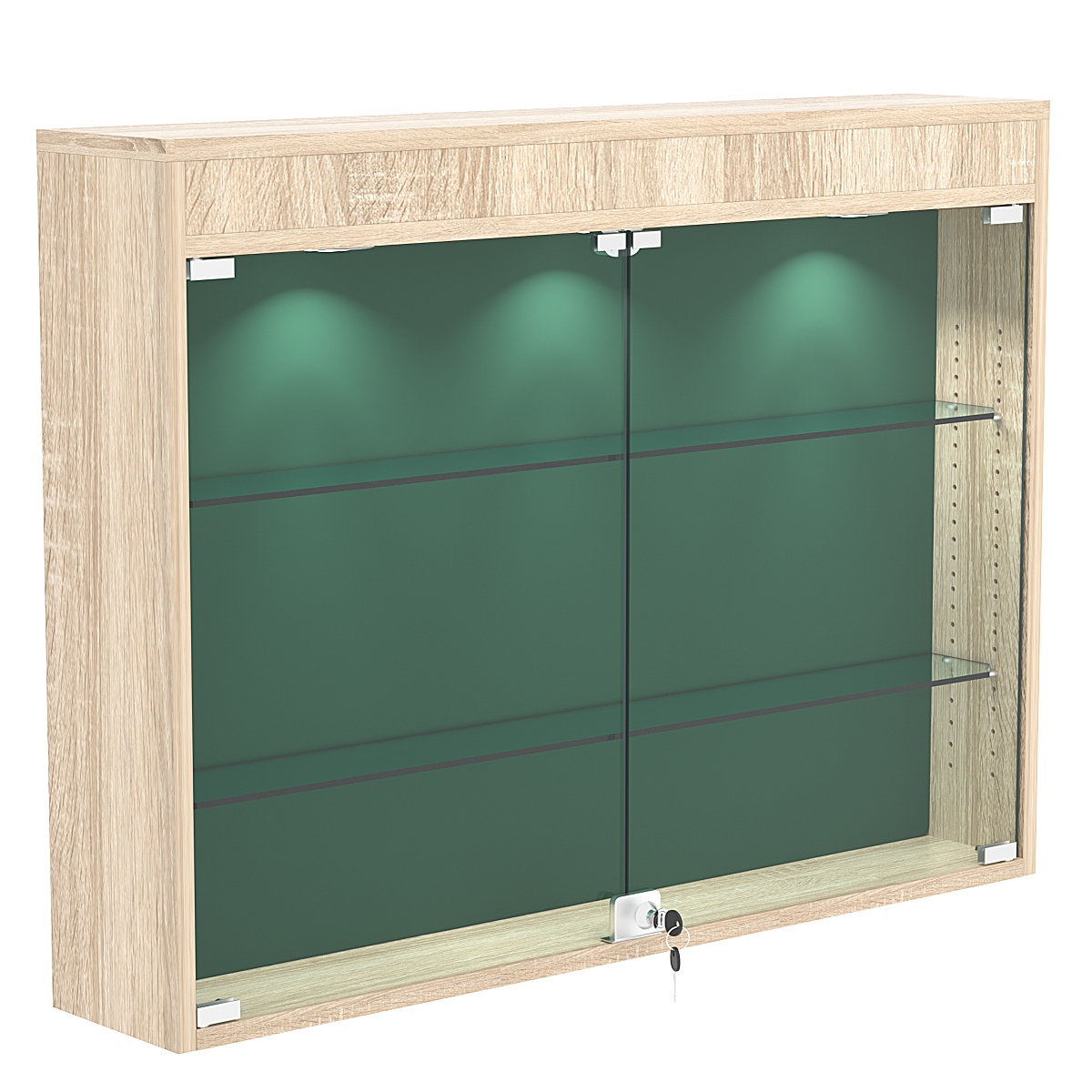 Настенная витрина с бархатом серии БАРОН №3-3А (две полки) Дуб сонома + 10 Green
